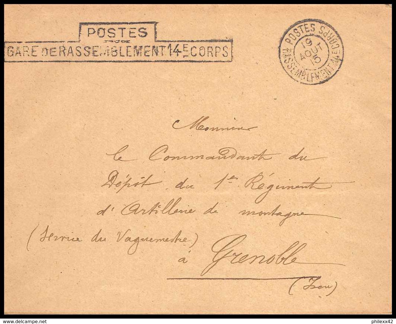 7923 Postes Gare De Rassemblement 14eme Corps 1915 France Guerre 1914/1918 Enveloppe Franchise Militaire Tb - WW I