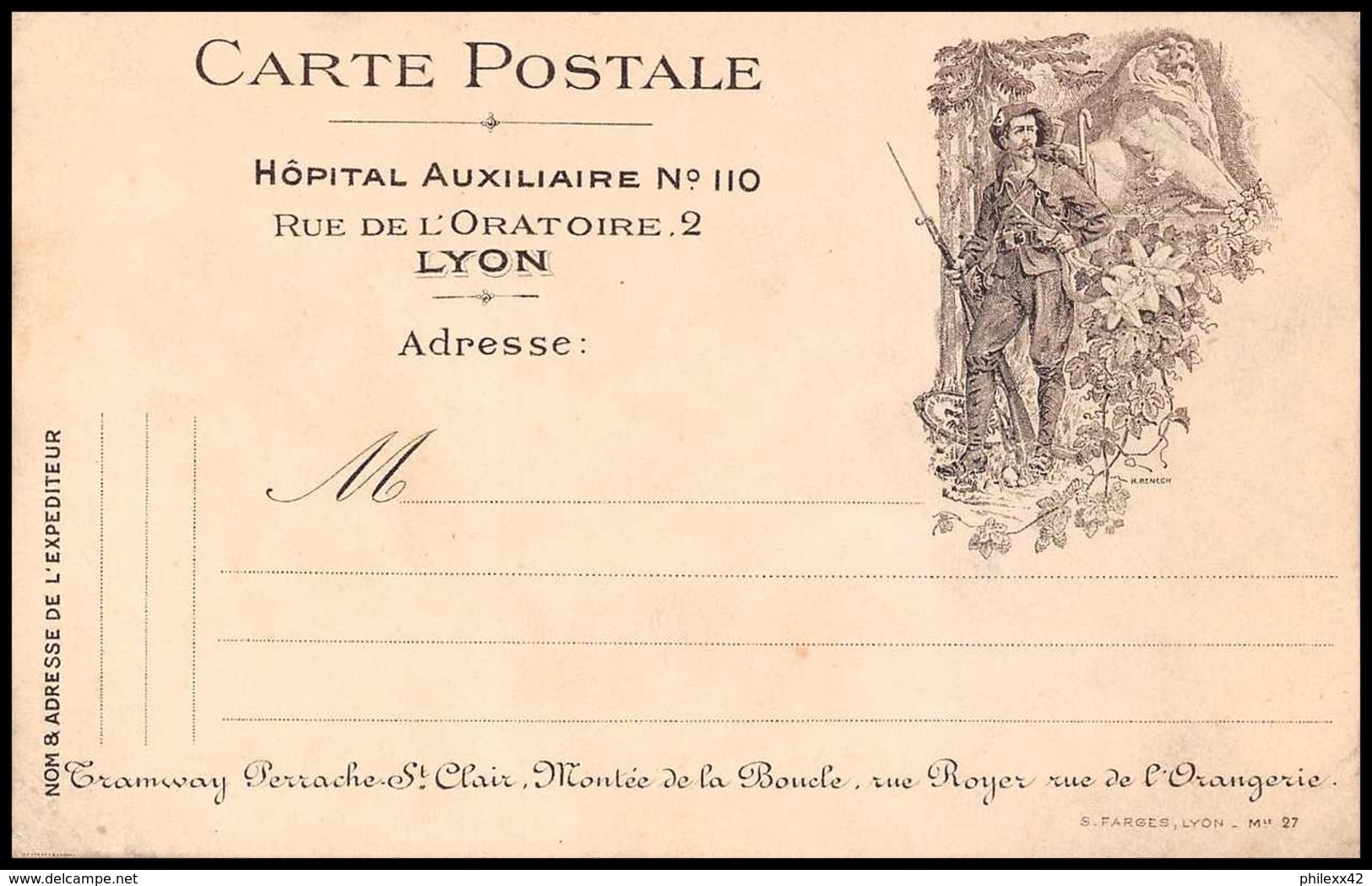 8057 Hopital Auxiliaire 110 Lyon Illustree France Guerre 1914/1918 Carte Postale Franchise Militaire (postcard) Neuve Tb - Guerre De 1914-18