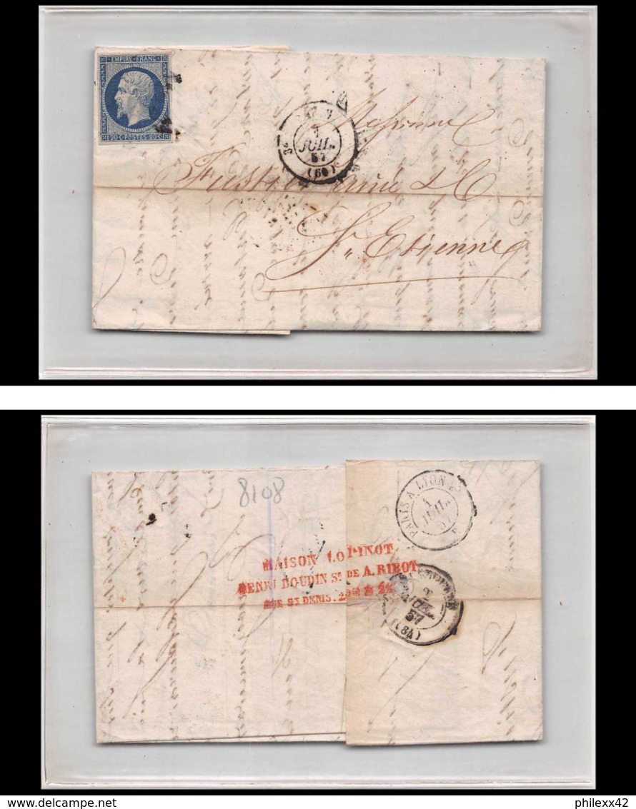 8108 LAC Entete Copinot 1857 N 14 Bleu Fonce TB Napoleon 20c Pc St Denis St Etienne Loire France Lettre Cover - 1849-1876: Classic Period