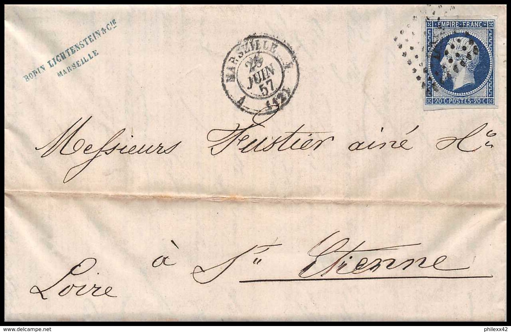 8119 LAC 1857 N 14 Bleu Fonce TB Napoleon 20c Pc 1896 St Etienne Loire France Lettre Cover - 1849-1876: Classic Period