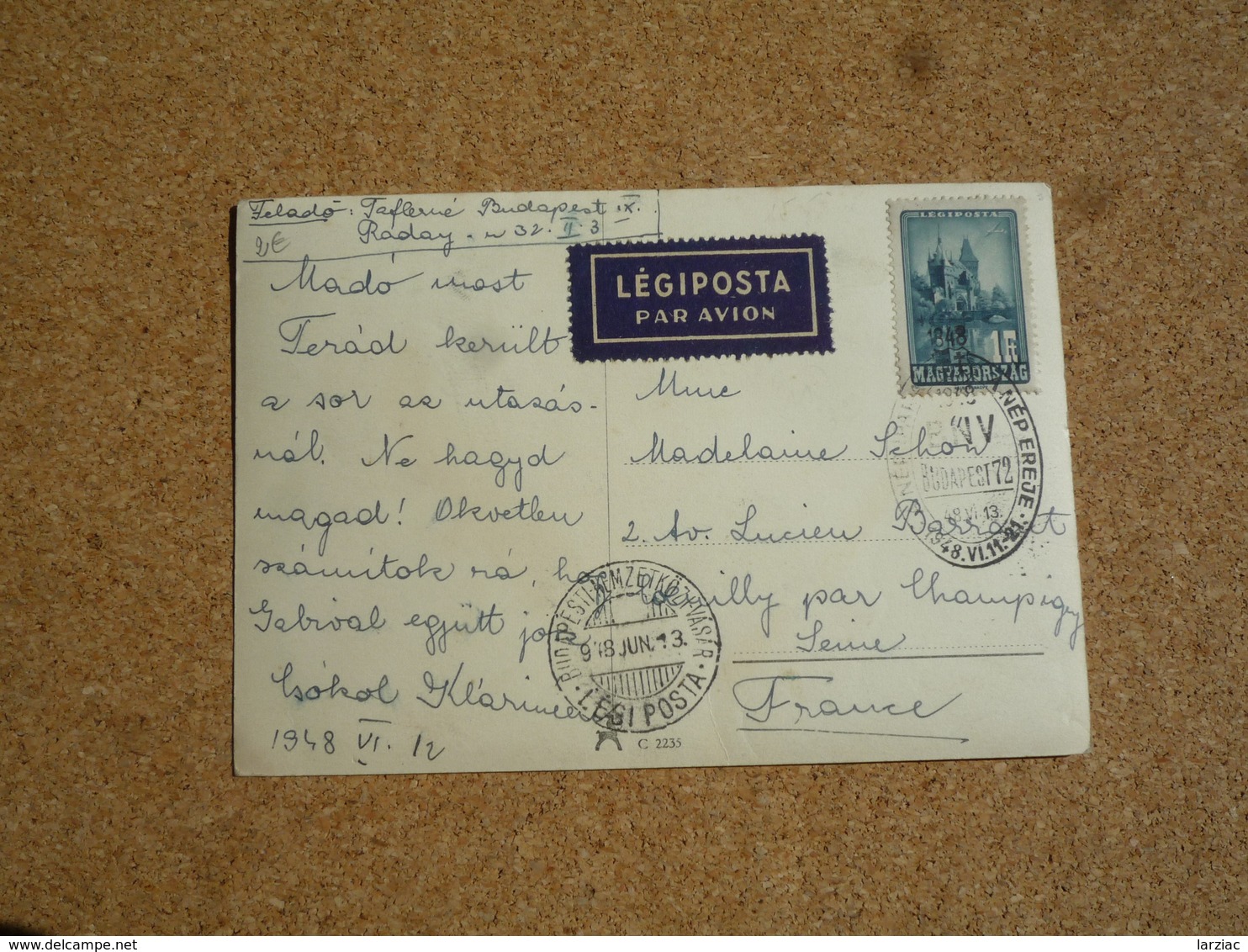 Carte Postale Hongrie Oblitération Budapest 1948 Pour La France - Lettres & Documents