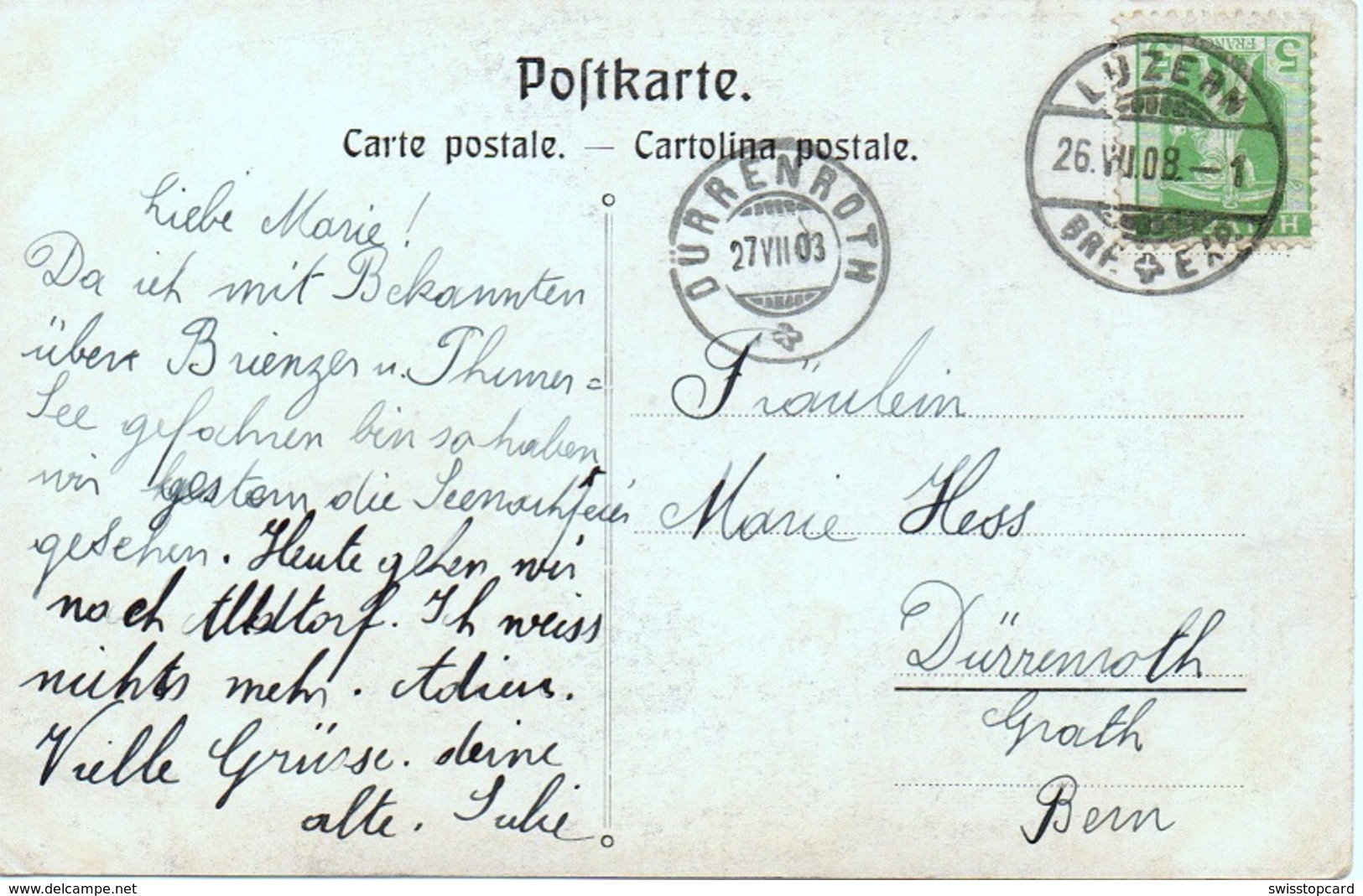 MEIRINGEN Gel. 1908 V. Luzern N. Dürrenroth - Dürrenroth