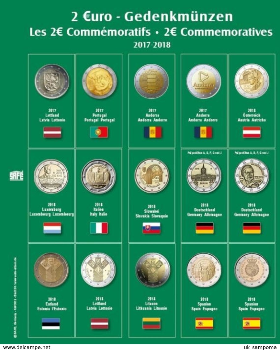 SAFE 7341-20 Münzblatt Mit Vordruck Für 2 EURO 2017/2018 - Supplies And Equipment