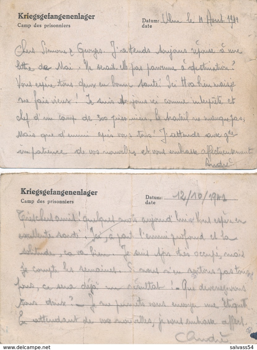 MILITARIA : 2 Cartes Correspondance Prisonniers De Guerre (1941) (scan Recto/verso) Stalag V A - 15 - Documents