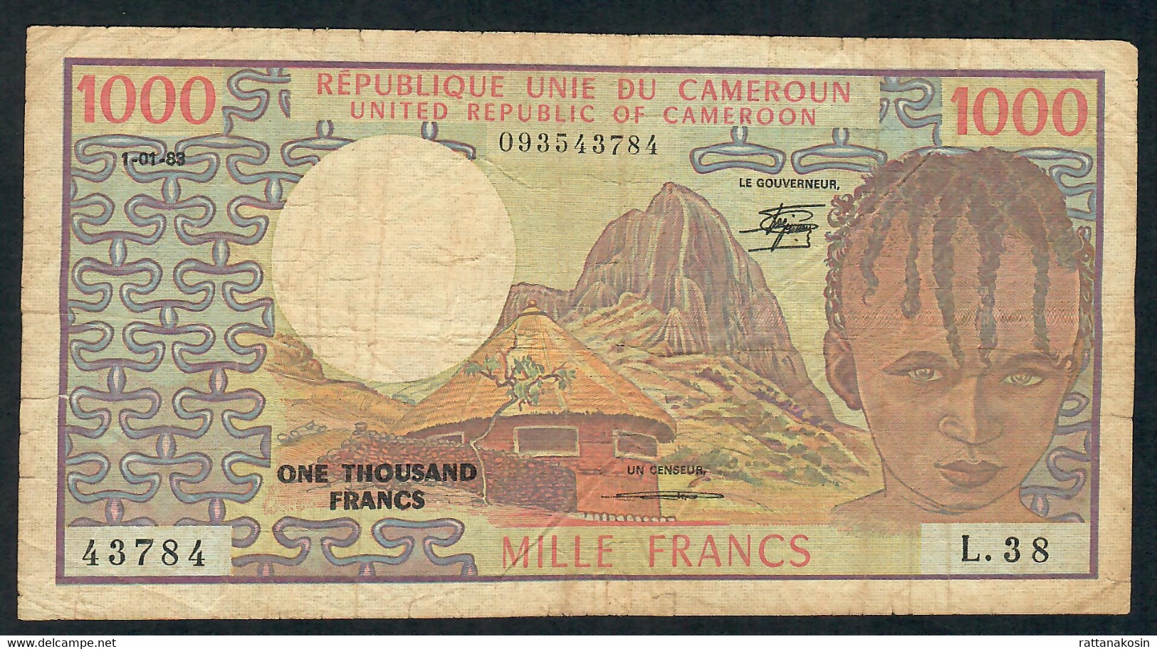 CAMEROUN P16d 1000 FRANCS 1983  #L.38    VF 1 P.h. - Kameroen