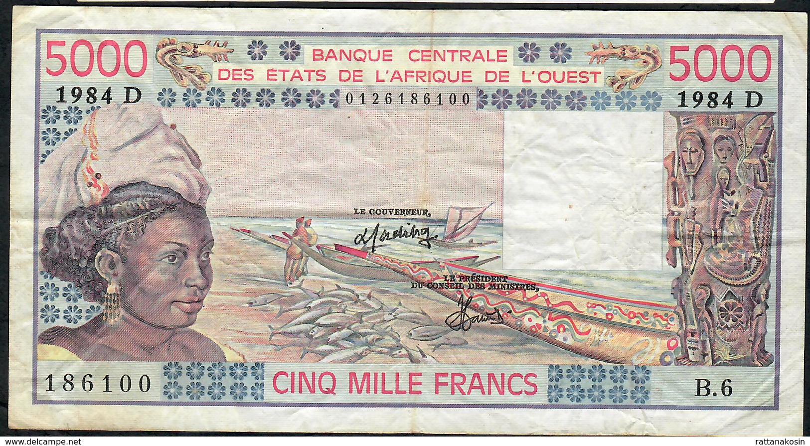 W.A.S. MALI  P407Db 5000 FRANCS 1984 Signature 17  VF NO P.h. - West African States