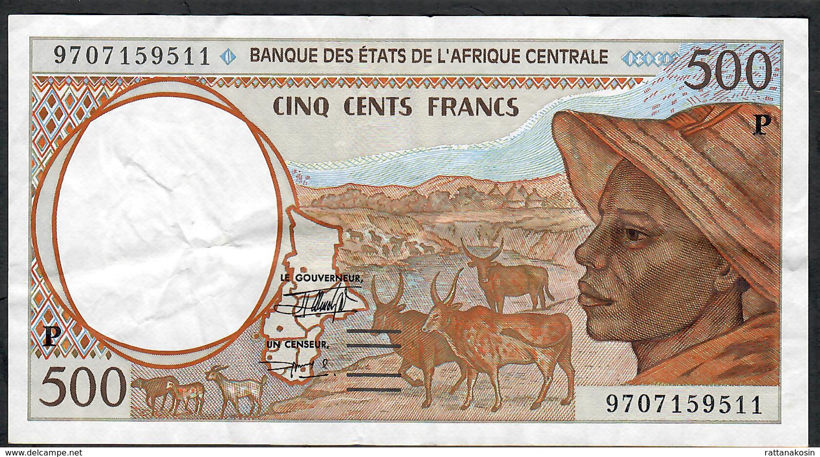 C.A.S. CHAD TCHAD P601Pa 500 FRANCS (19)97  Signature 1  VF Clean / Folds - Centraal-Afrikaanse Staten