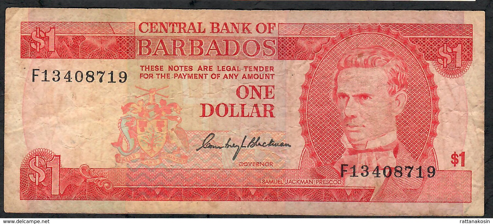 BARBADOS P29 1 DOLLAR 1973 #F1 Signature 1   F-aVF - Barbados (Barbuda)