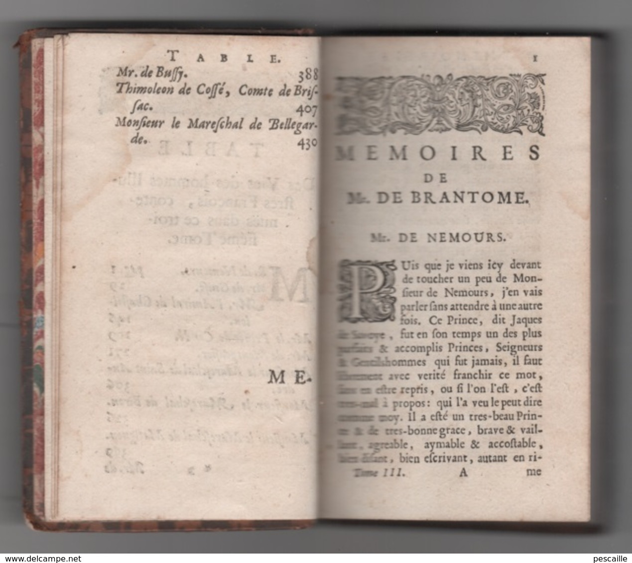 1666  MEMOIRES DE MESSIRE PIERRE DE BOURDEILLE SEIGNEUR DE BRANTOME LEYDE CHEZ JEAN SAMBIX LE JEUNE LA SPHERE - TOME III - Tot De 18de Eeuw