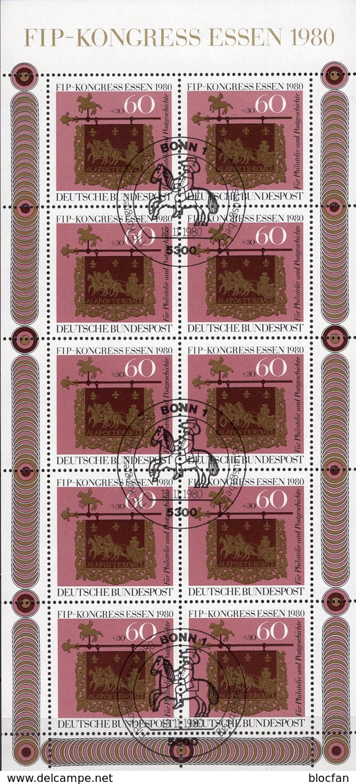 Posthaus-Schild Saarland 1980 BUND 1065 Kleinbogen O 10€ Tag Der Briefmarke Hoja Bloque Bloc Ss Sheetlet Bf Germany - Poste