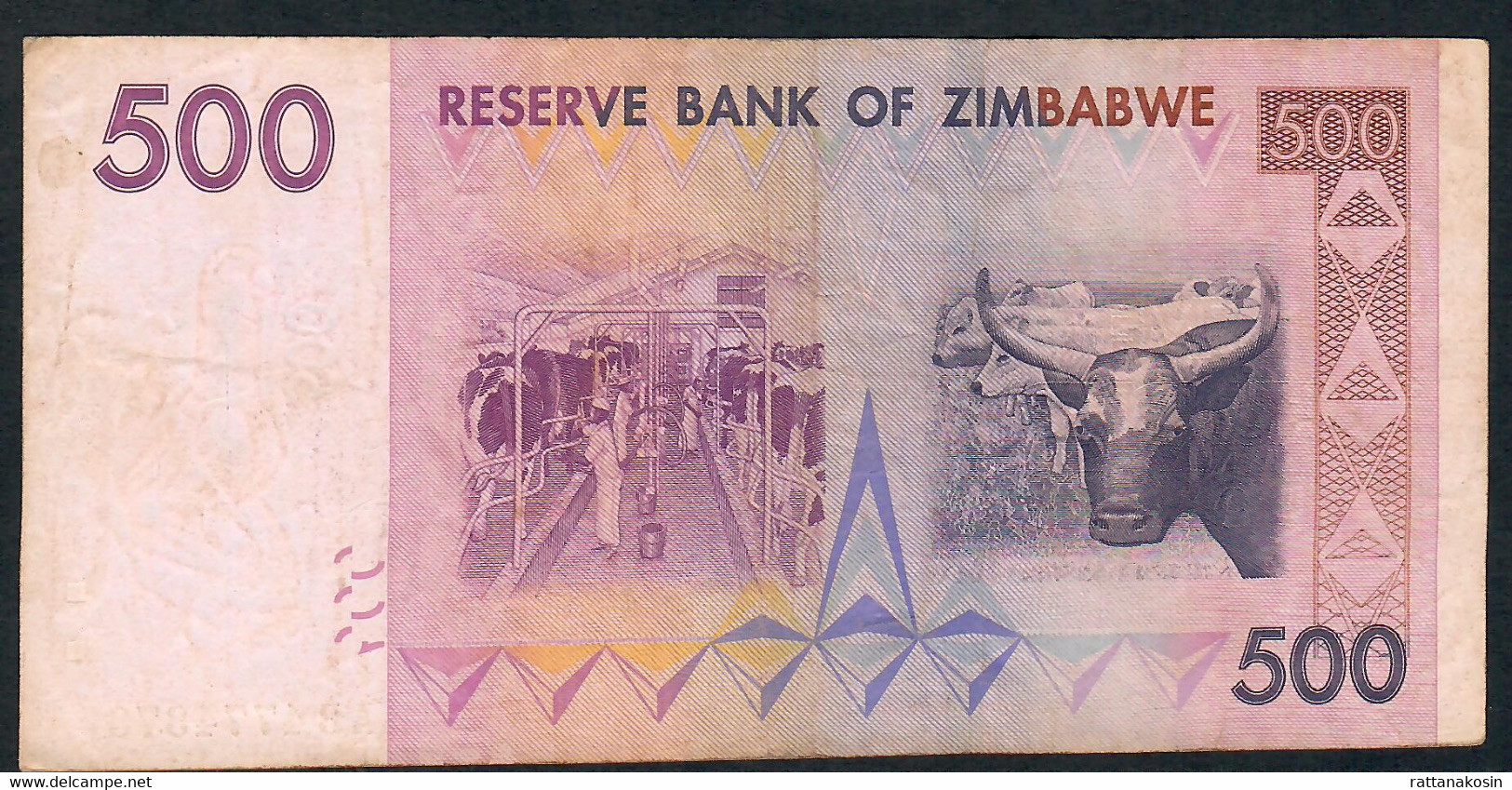 ZIMBABWE P 70 500 DOLLARS 2007 #AB  Signature 5  F-VF NO P.h. - Zimbabwe