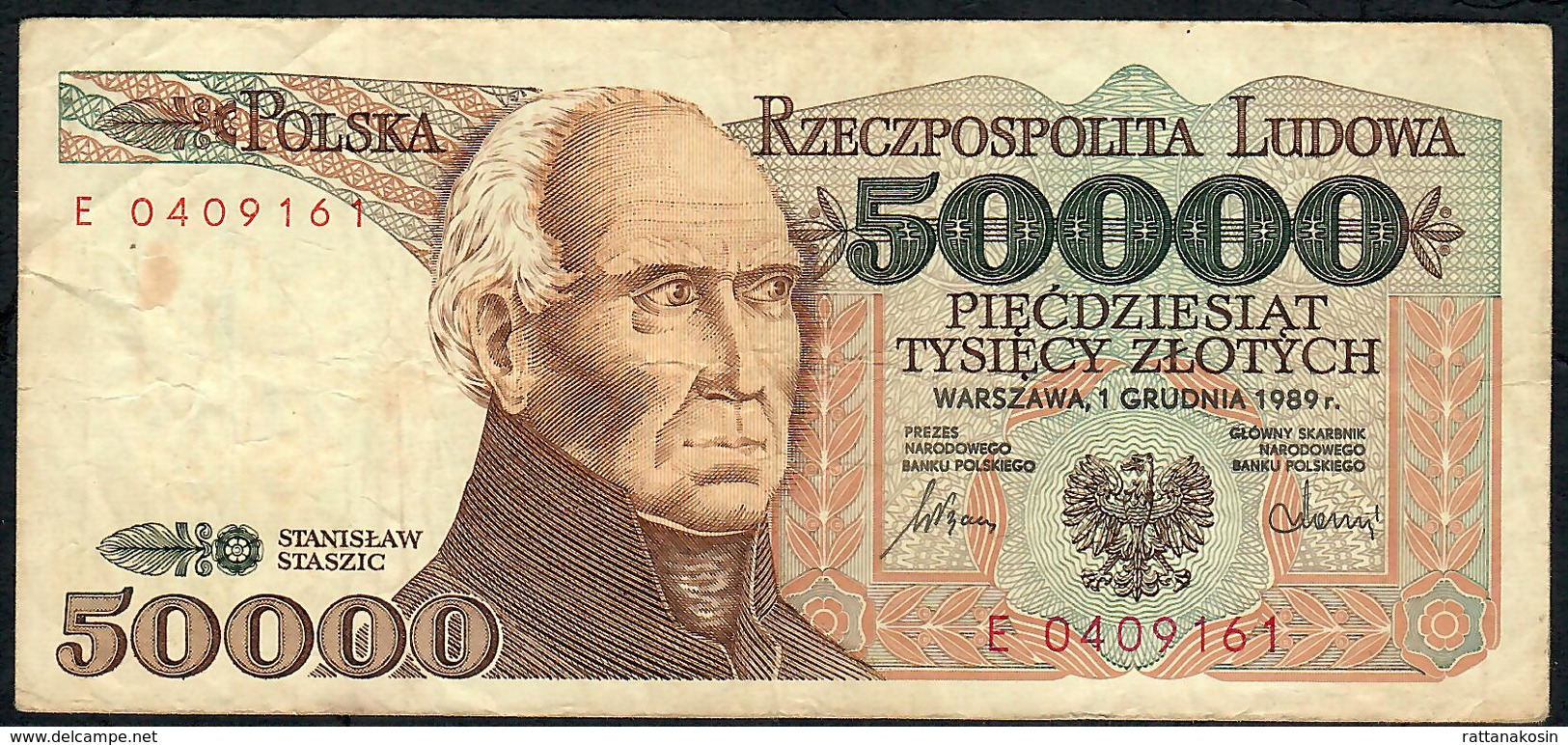 POLAND P153a 50.000 ZLOTYCH 1989 F-VF NO P.h. - Pologne