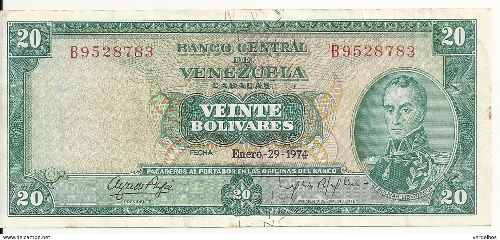 VENEZUELA 20 BOLIVARES 1974 VF P 46 E - Venezuela