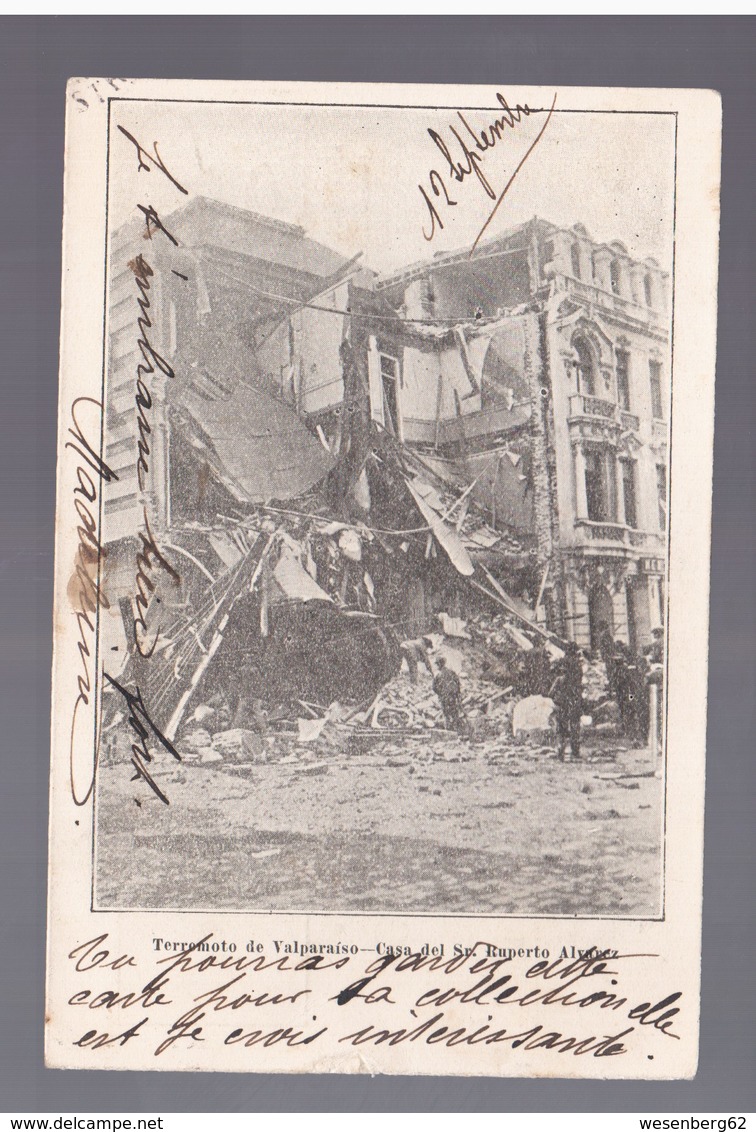 CHILE Terremoto De Valparaiso Casa Del Sr Ruperto Alvarez 1907  OLD POSTCARD - Cile