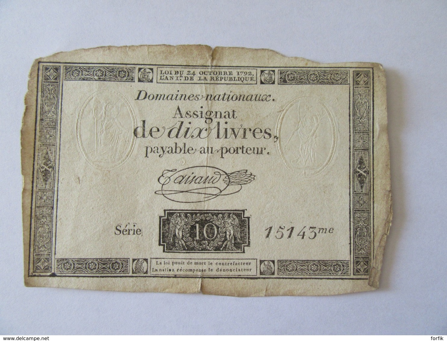 France - Assignat De 10 Livres Série 15143 - Signature Taisaud - Vers 1792 - Assignats