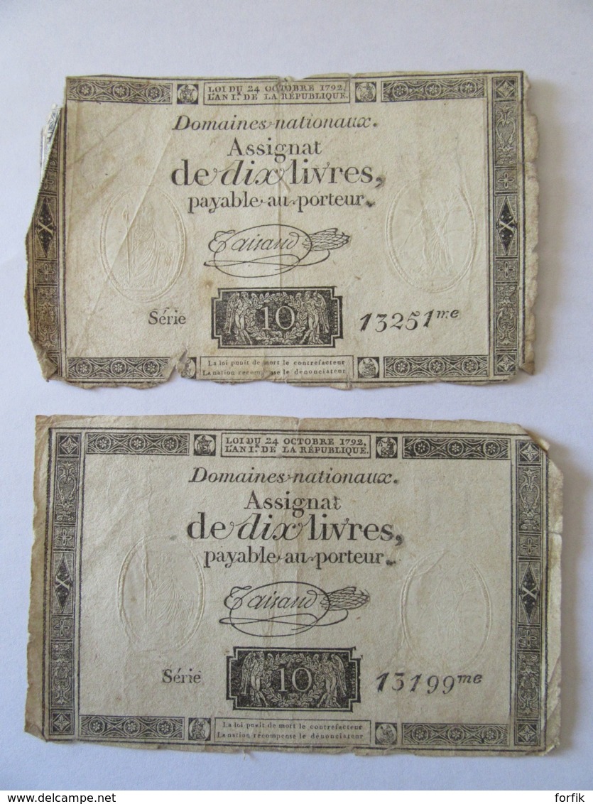 France - 2 Assignats De 10 Livres Série 13199 Et 13251 - Signature Taisaud - Vers 1792 - Assignats