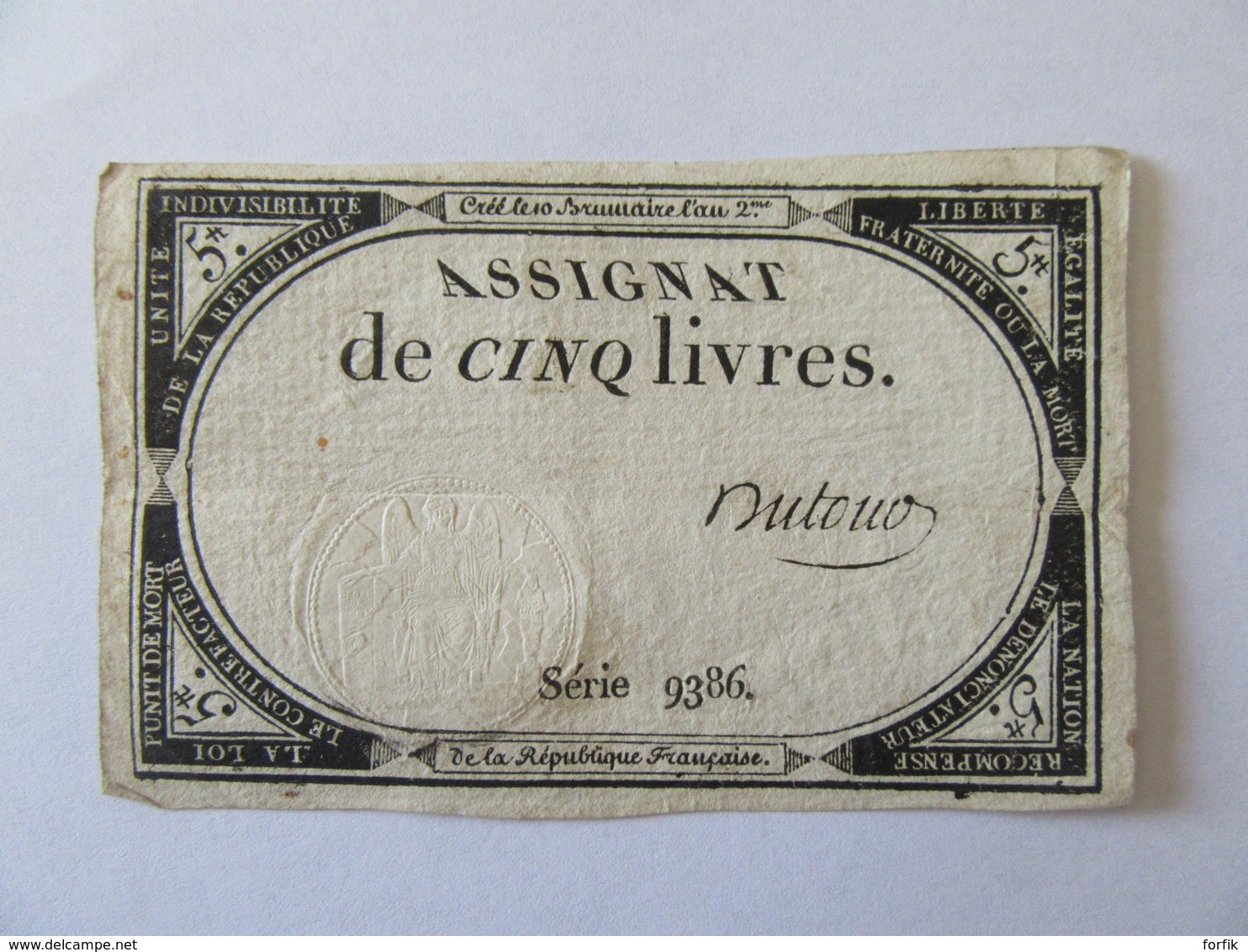 France - Assignat De 5 Livres - Série 9386 - Signature Dutour - Vers 1792 - Assignats & Mandats Territoriaux