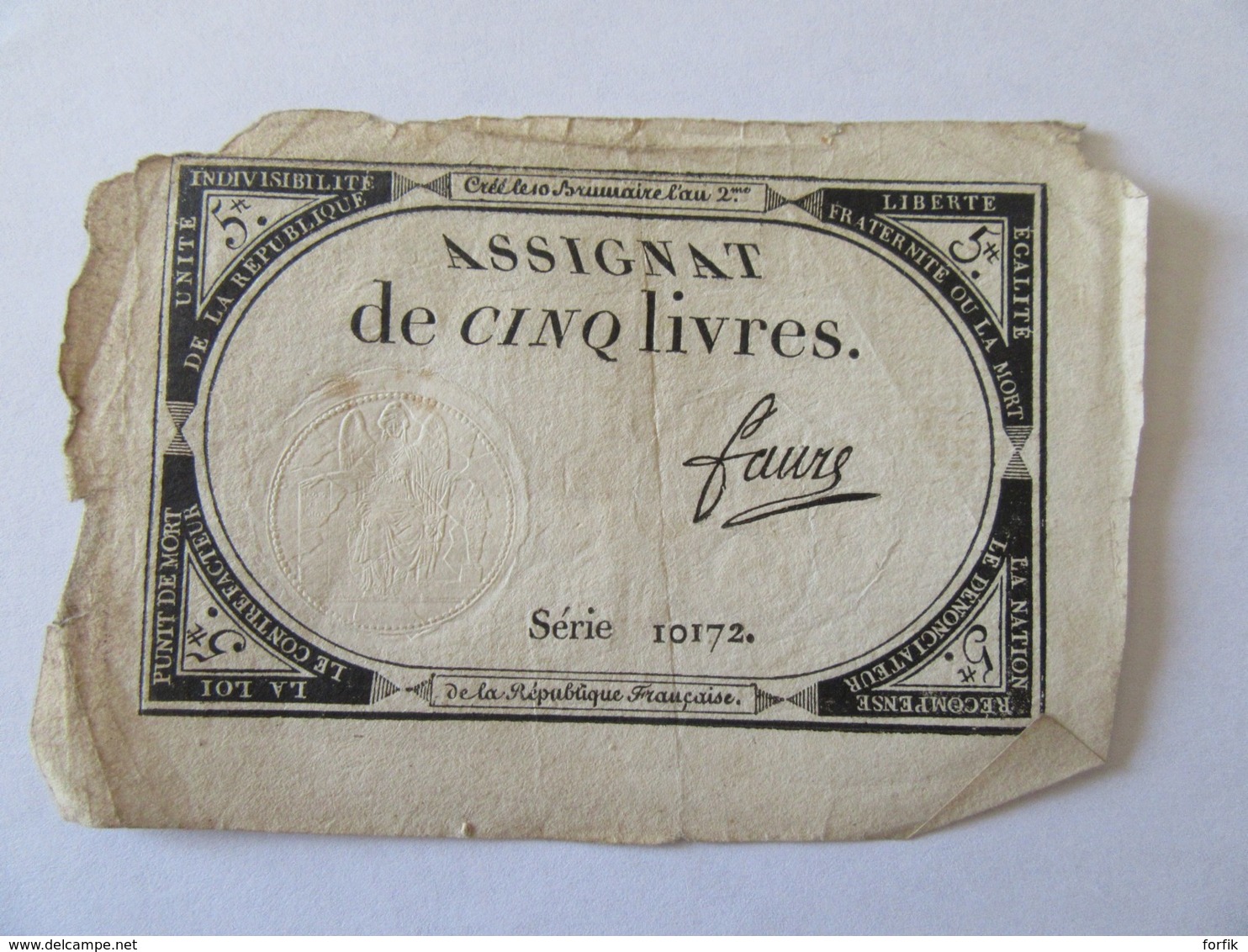 France - Assignat De 5 Livres - Série 10172 - Signature Faure - Vers 1792 - Assignats