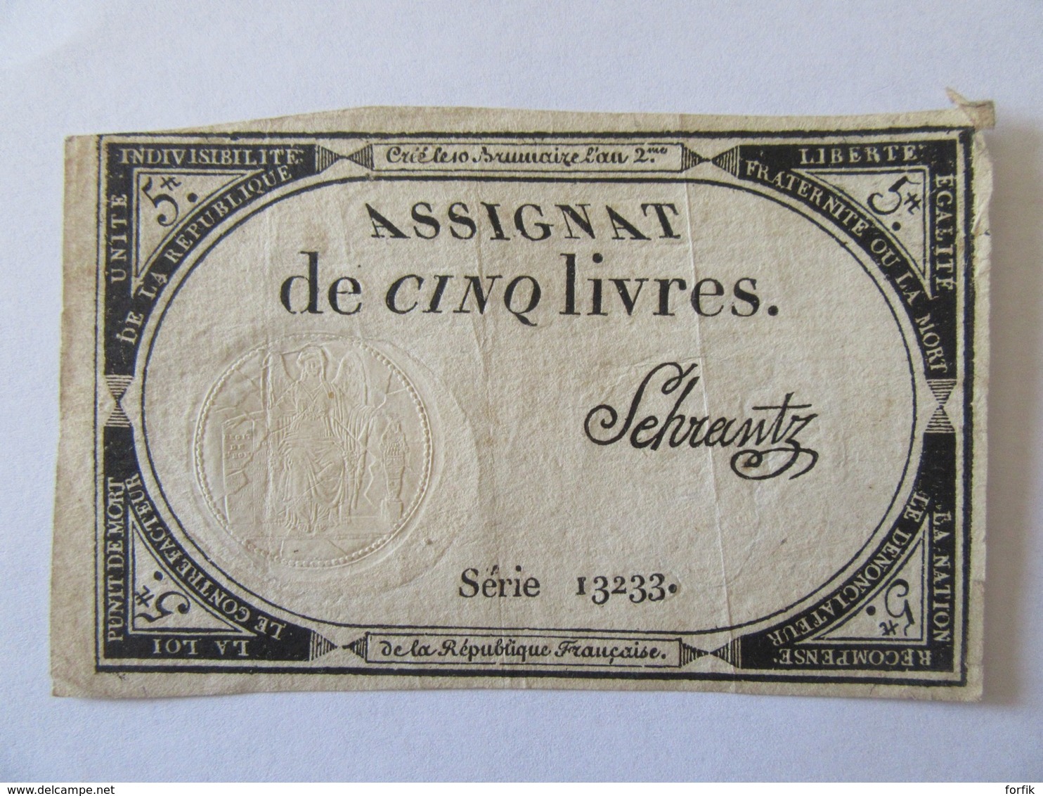 France - Assignat De 5 Livres - Série 13233 - Signature Schrantz - Vers 1792 - Assignats
