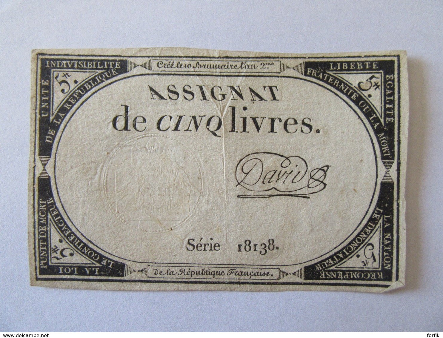 France - Assignat De 5 Livres - Série 18138 - Signature David - Vers 1792 - Assignats