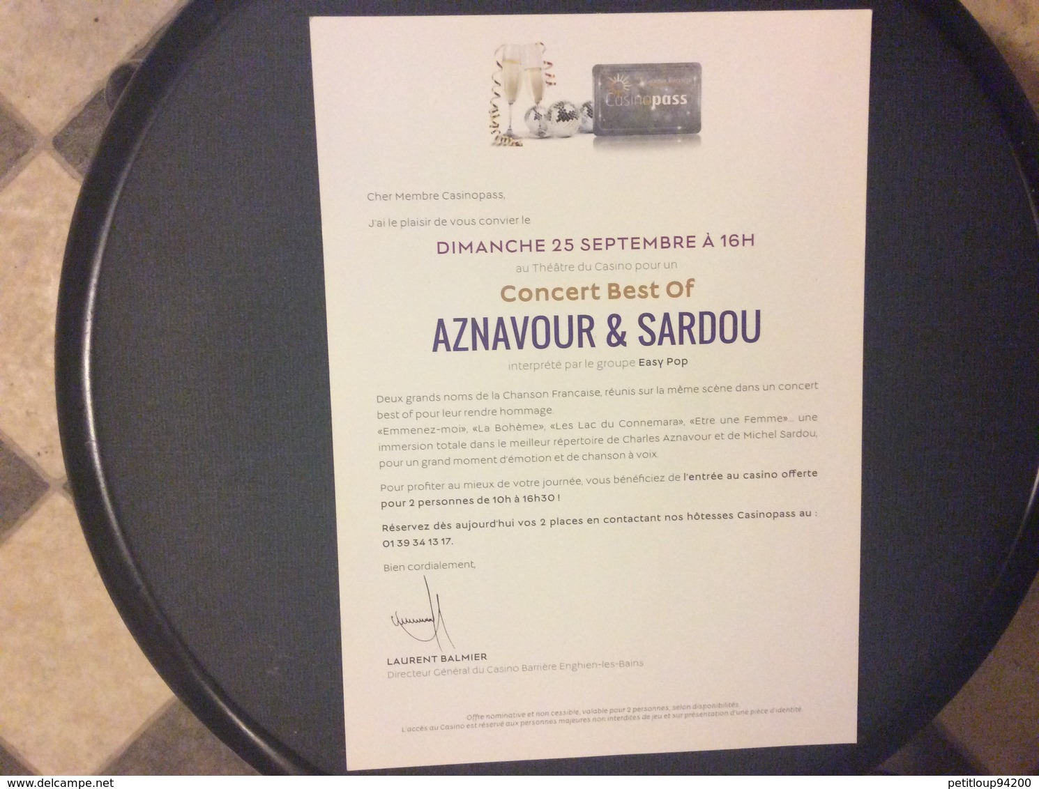 PROGRAMME CASINO  Invitation  CONCERT BEST OF SARDOU AZNAVOUR - Programs