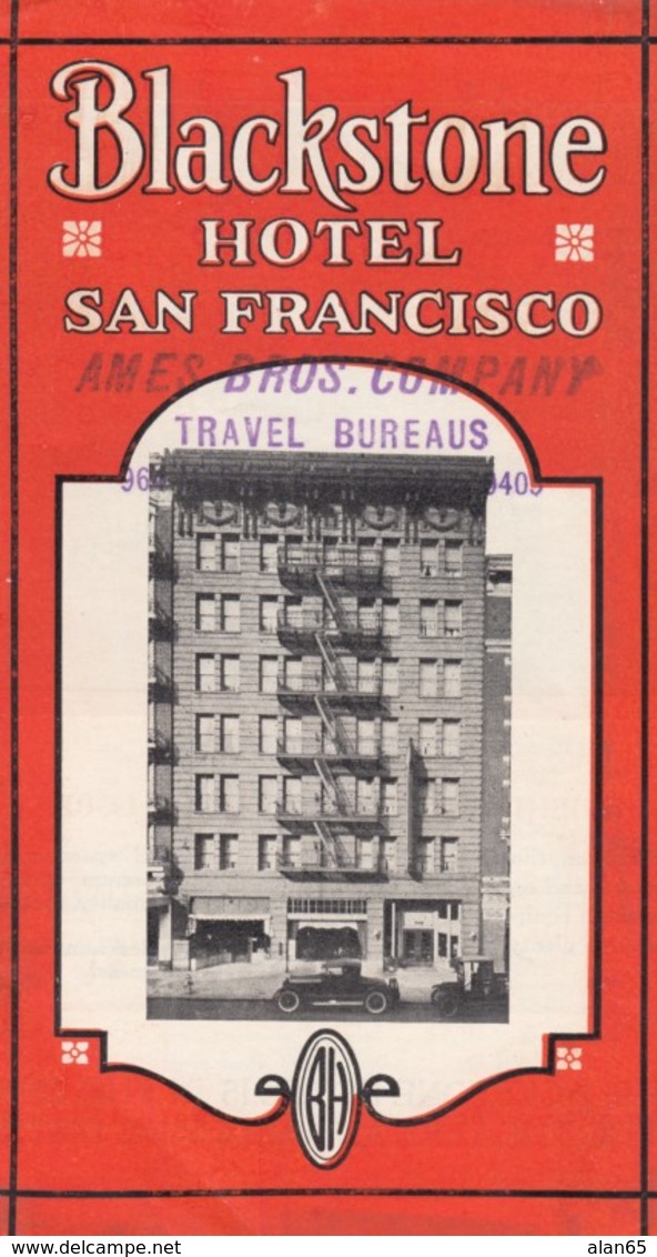 Blackstone Hotel, San Francisco California Advertisement Brochure C1920s/30s, Interior Images, Map Of Central City - Reiseprospekte