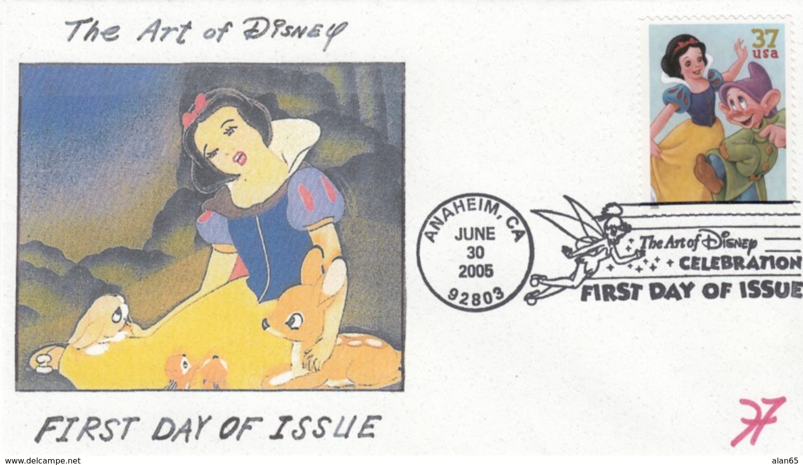 Sc#3915 Disney 37c Snow White & Dopey Dwarf Issue FDC Illustrated James Frankiewicz 2005 Cover - Disney