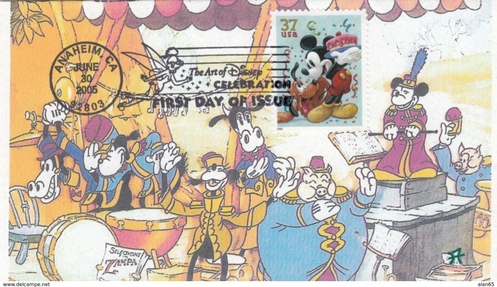 Sc#3912 Disney 37c Pluto Mickey Mouse Holds Cake Issue FDC Illustrated James Frankiewicz 2005 Cover - Disney