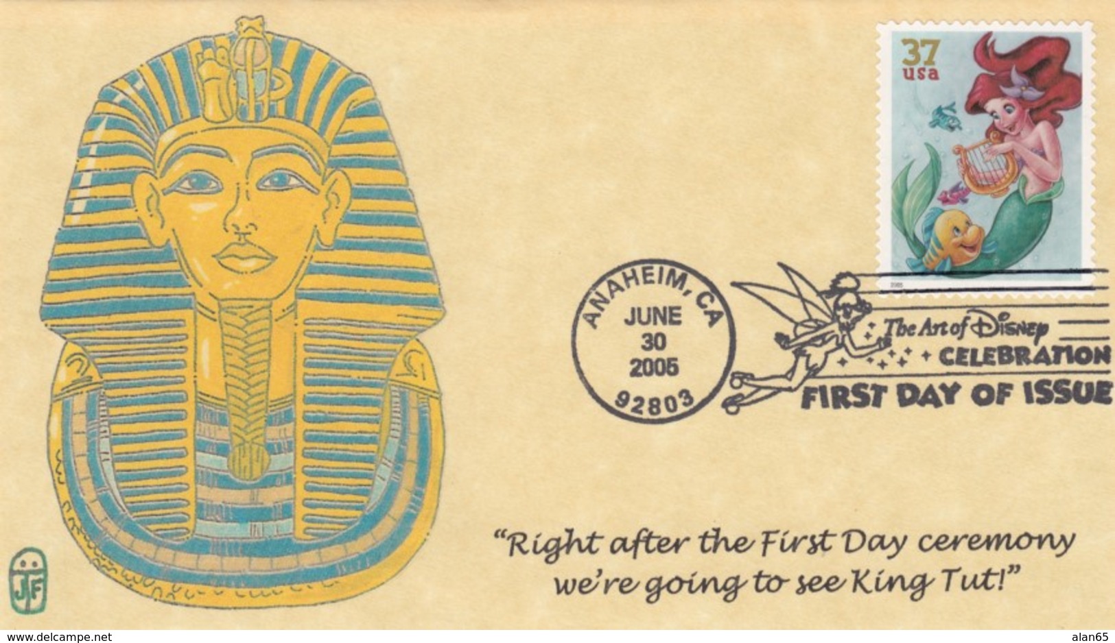 Sc#3914 Disney 37c Little Mermaid Ariel Flounder, King Tut Exhibition Issue FDC Illustrated James Frankiewicz 2005 Cover - Disney