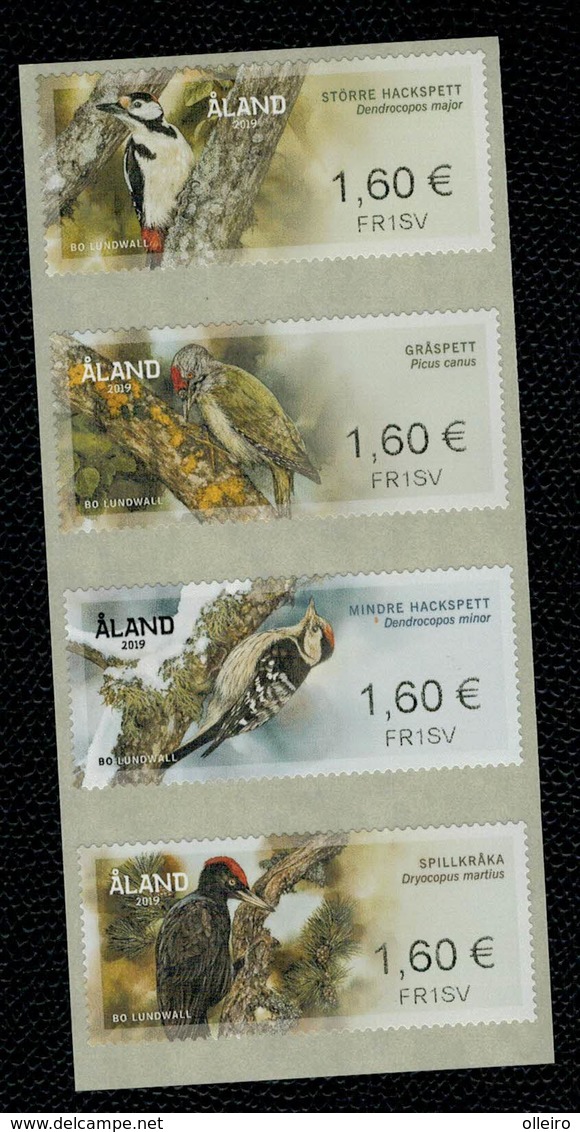 Aland 2019 Birds WoodPeckers - Picchi Franking Labels 4v Complete Set  ** MNH - Aland