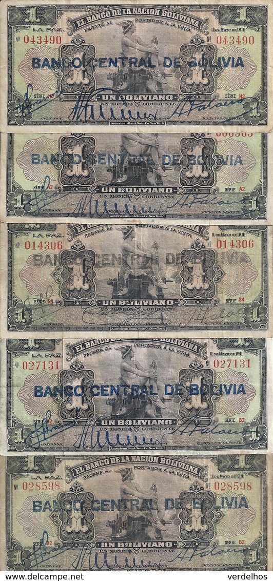 BOLIVIE 1 BOLIVIANO ND1929 VF P 112 ( 5 Billets ) - Bolivie