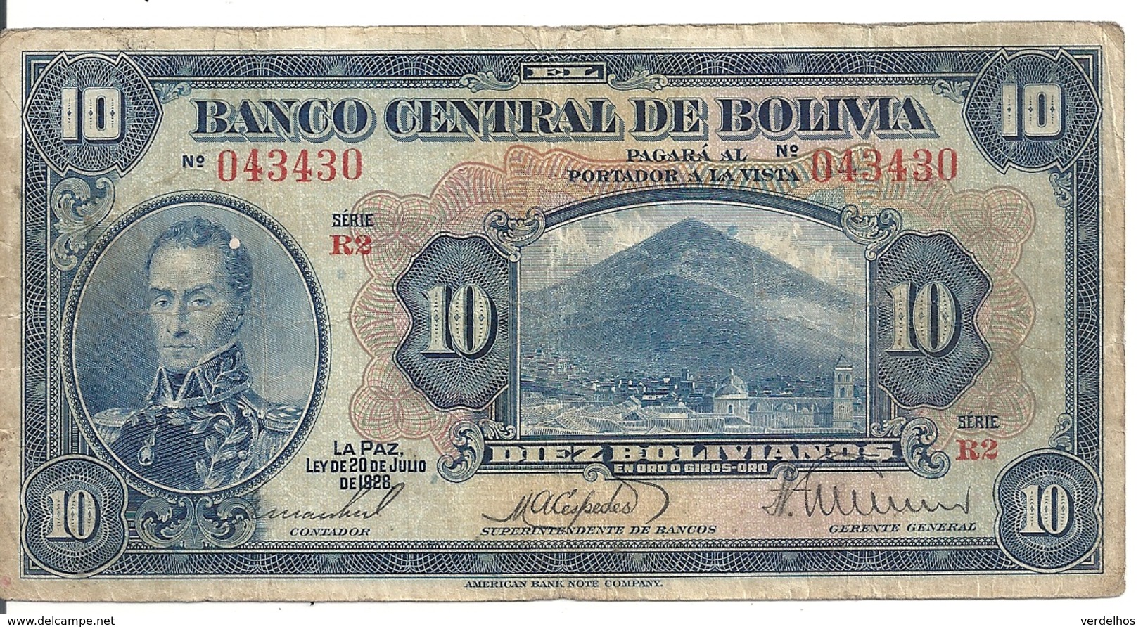 BOLIVIE 10 BOLIVIANOS L.1928 VF P 121 - Bolivie