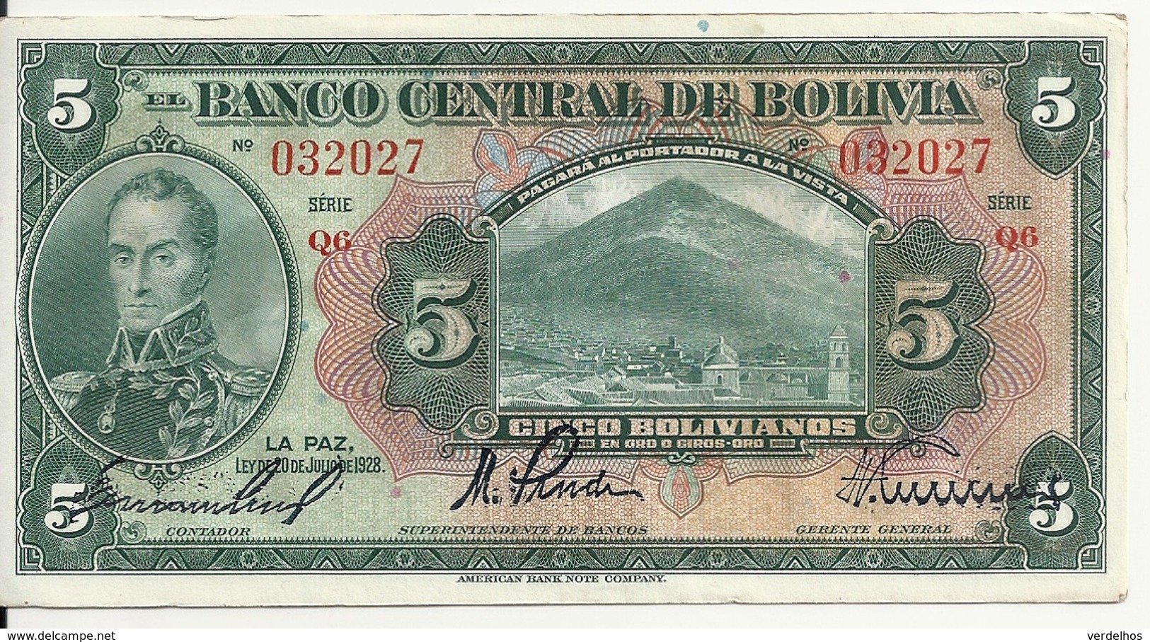 BOLIVIE 5 BOLIVIANOS  L.1928 XF+ P 120 - Bolivie