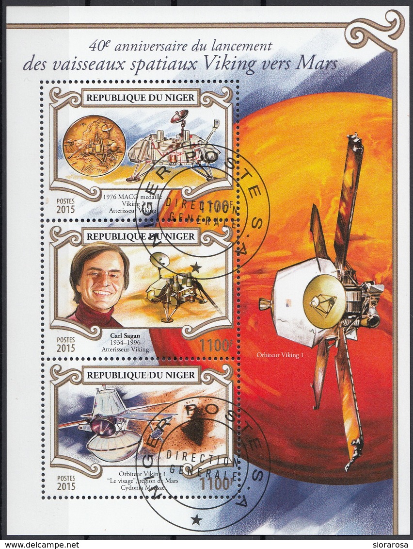 Niger 2015 Mi. 3566/3568 Space Sonda Viking Mars Marte Sagan Sheet CTO Perf. - Niger (1960-...)