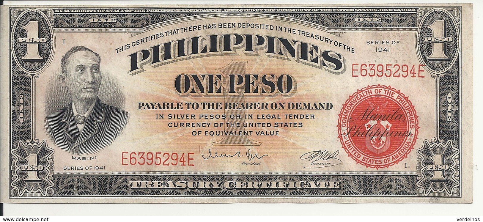 PHILIPPINES 1 PESO 1941 XF++ P 89 C - Philippines