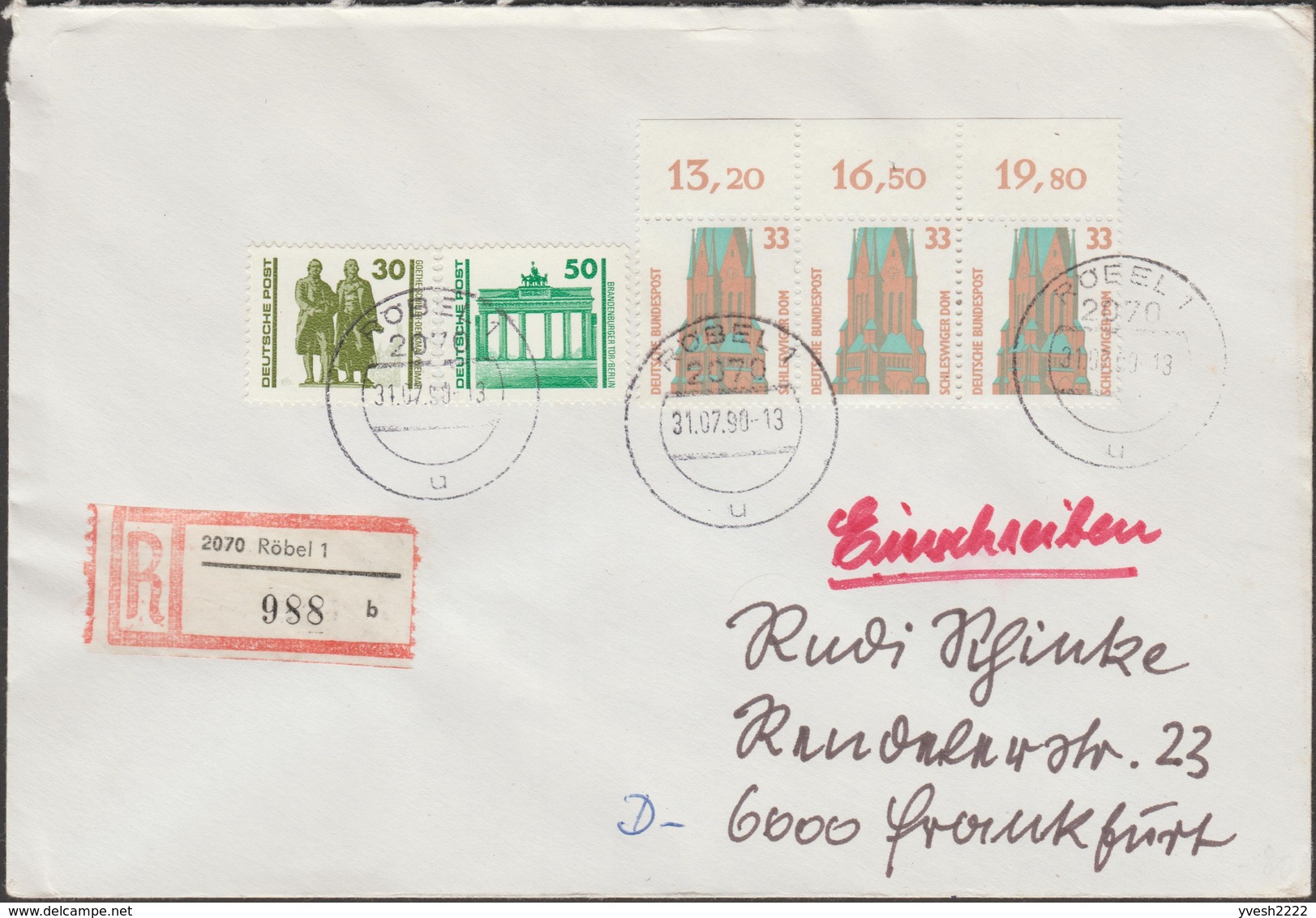 Allemagne DDR Et RFA Juillet 1990. 2 Lettres Recommandées De Röbel (DDR), Affranchissements Mixtes - Storia Postale