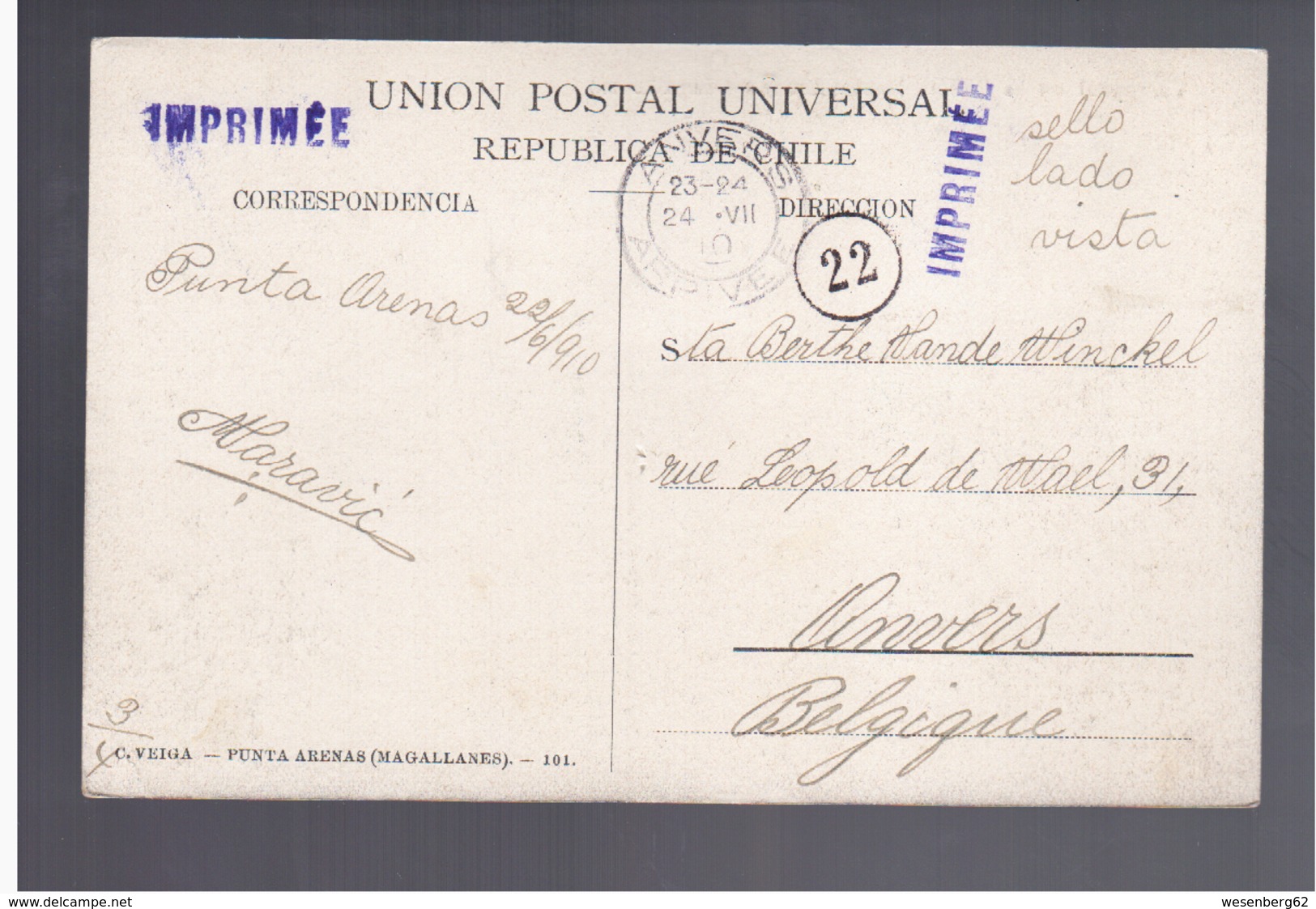 CHILE Punta Arenas Temporal En La Bahia 1910  OLD POSTCARD - Cile