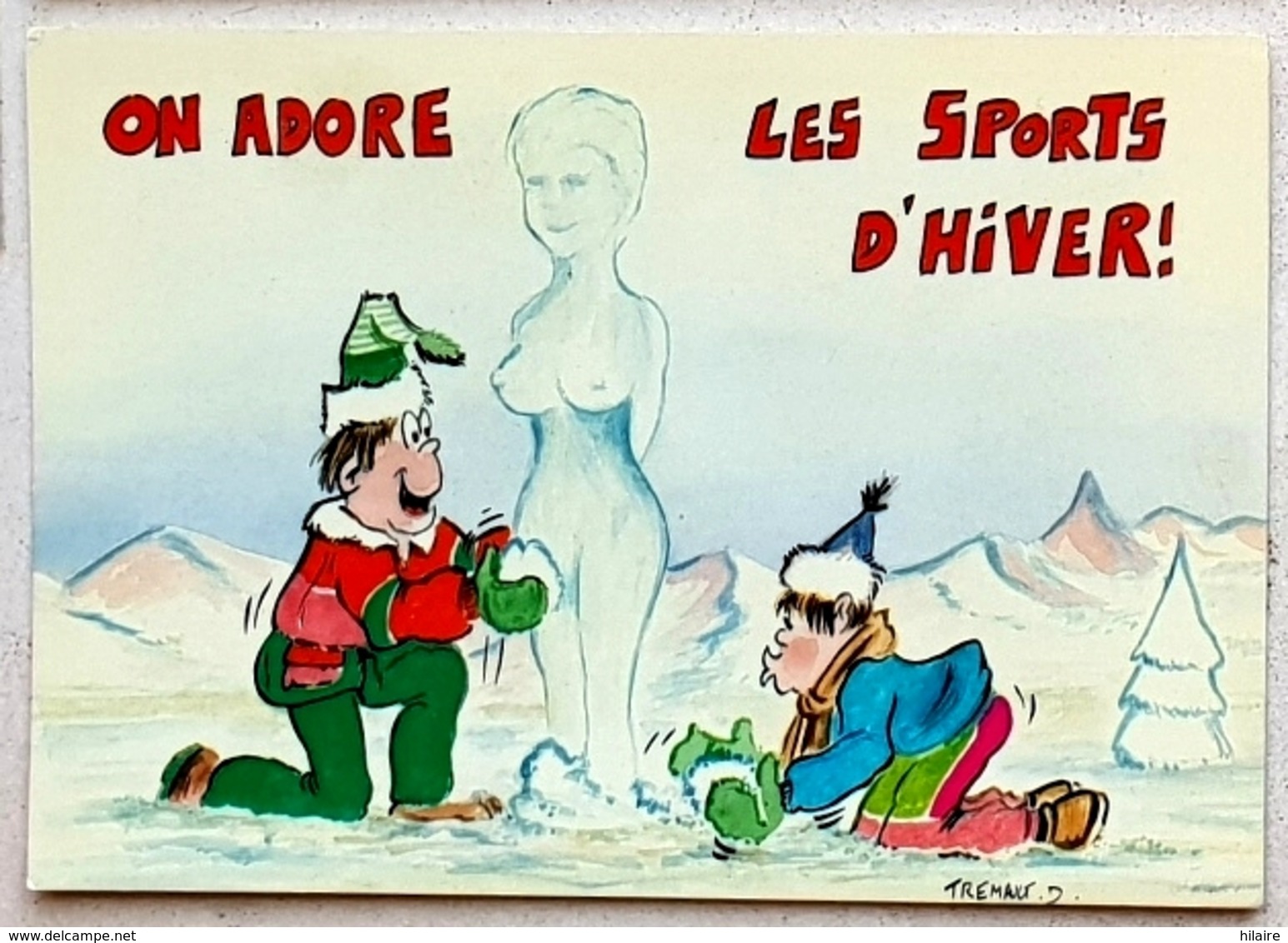 Cpsm Humour ON ADORE LES SPORTS D'HIVER Bonhomme De Neige En Femme Aux Seins Nus - Humor