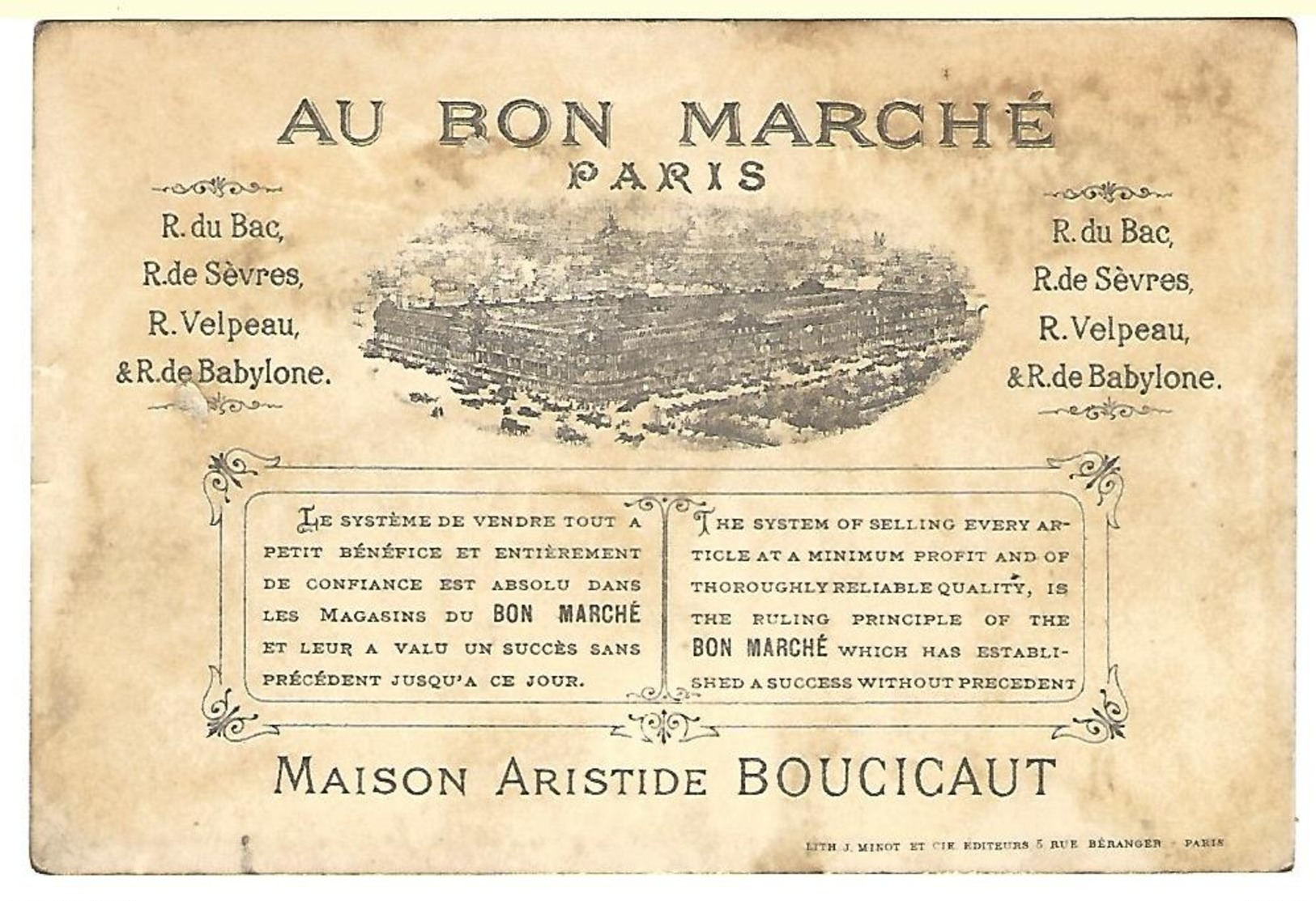 CHROMO AU BON MARCHE LA SORTIE - Au Bon Marché
