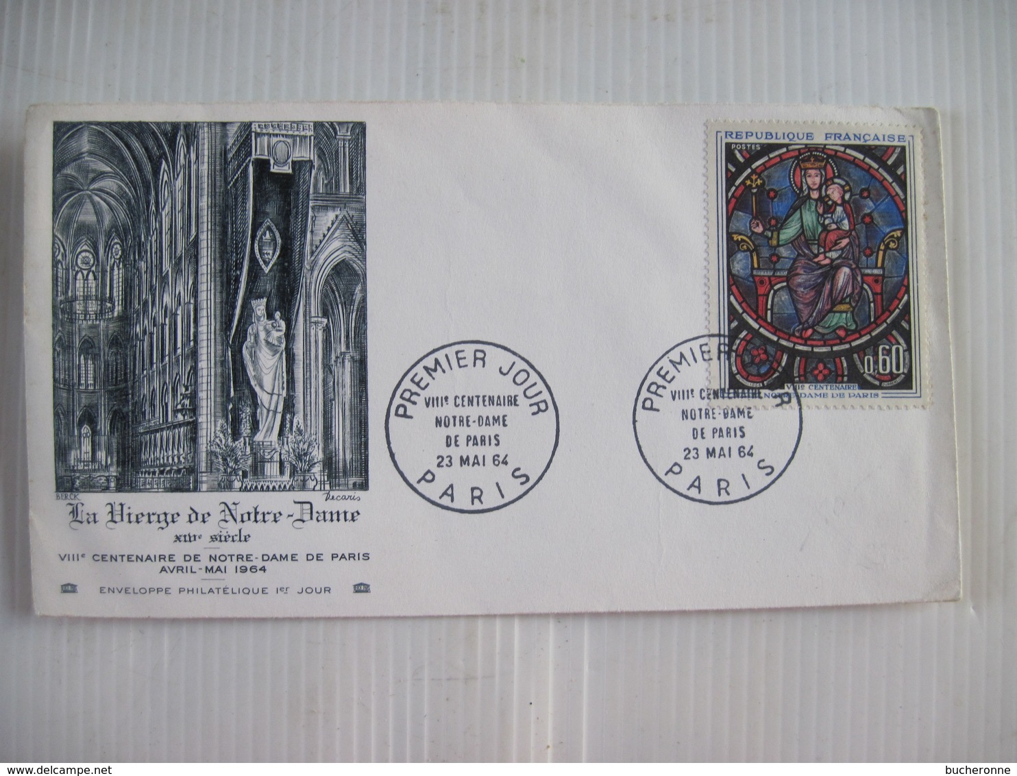 Enveloppe Premier Jour D'Emission La Vierge De Notre-Dame Premier Jour 1964 Centenaire De Notre-Dame PARIS 1964 TBE - 1961-....