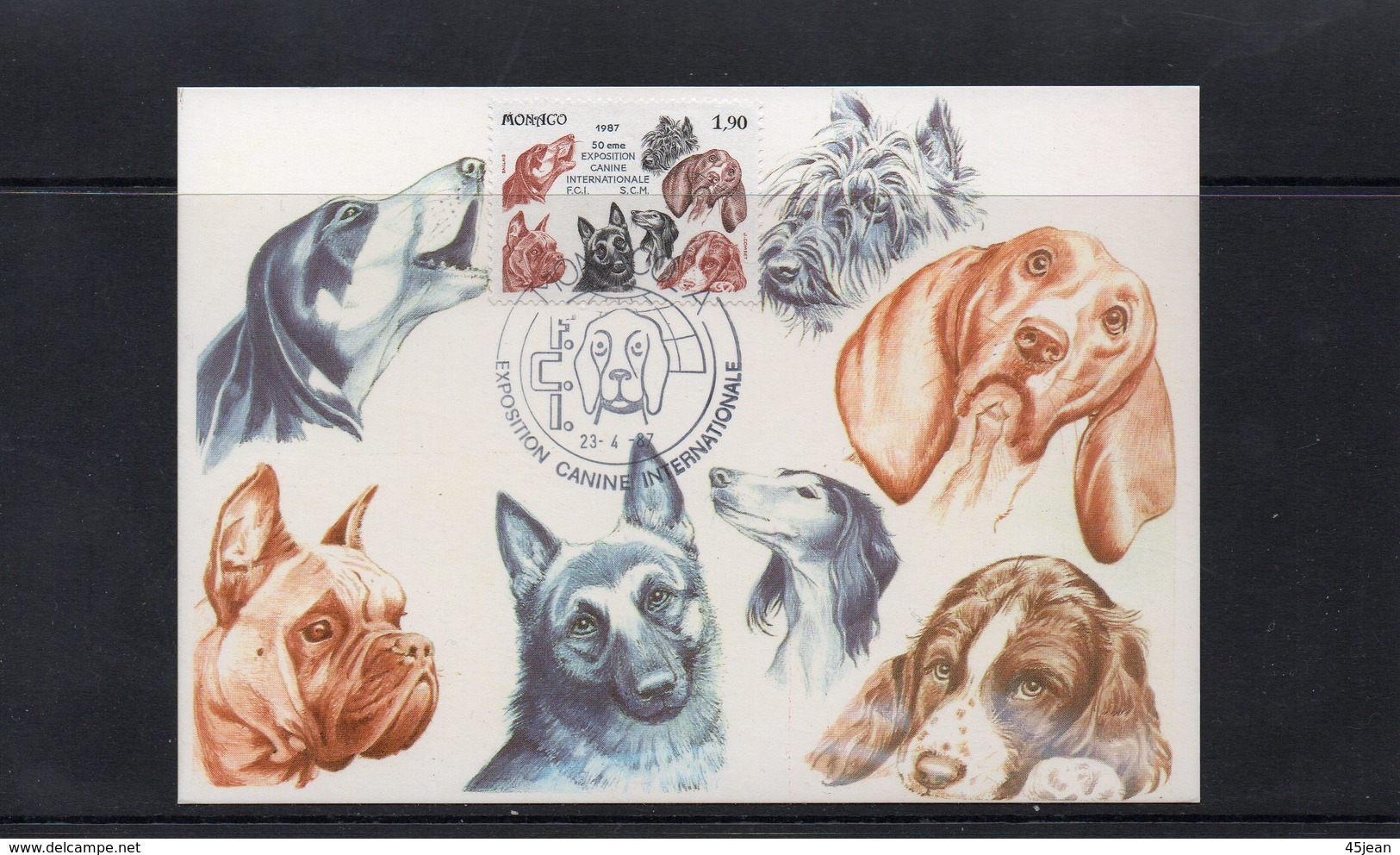 Monaco: 19827 Belle Carte Maximum 50 ème Exposition Canine Dog Hommage à Toutes Les Races 02484 - Cani