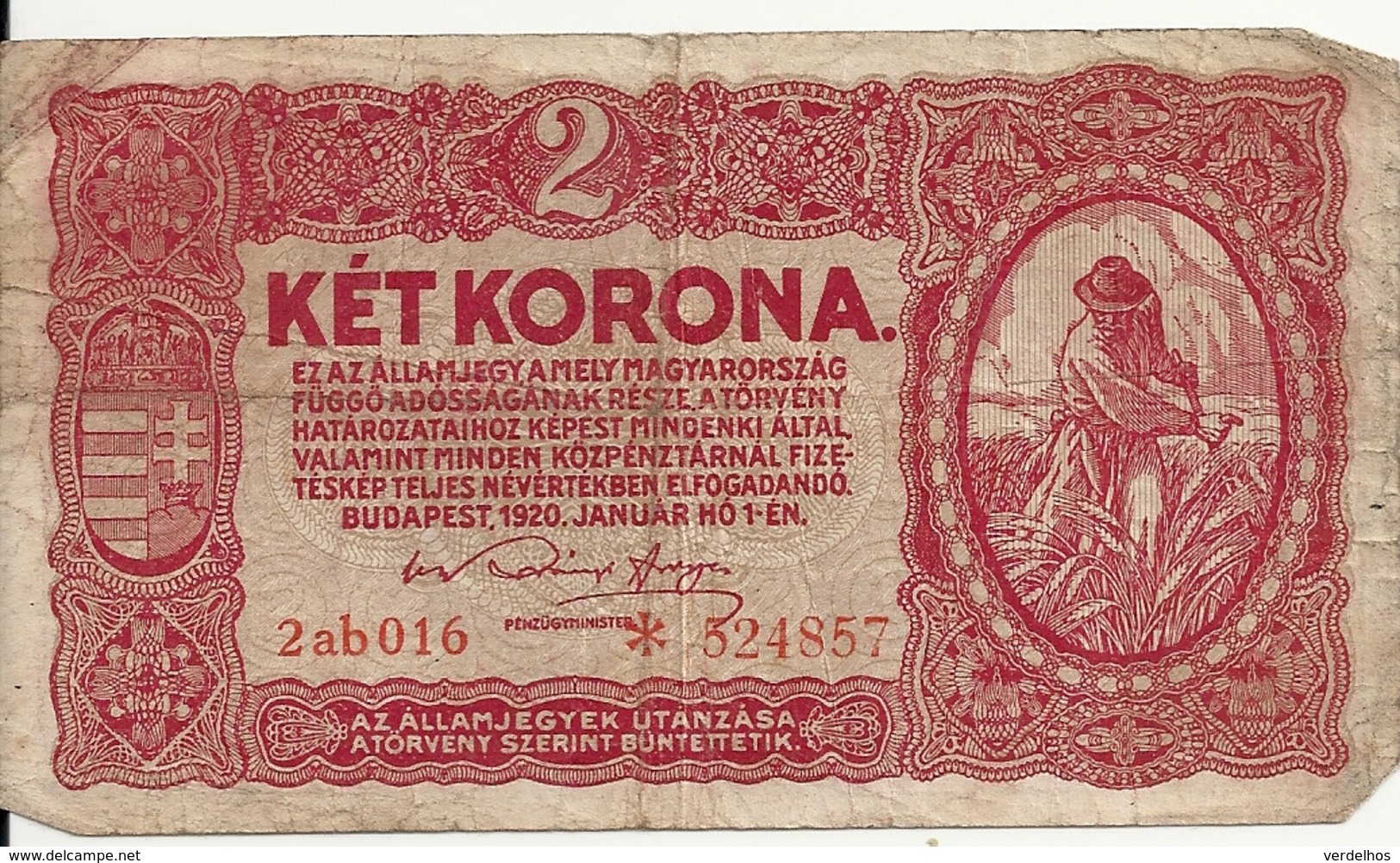 HONGRIE 2 KORONA 1920 VG+ P 58 - Hongrie