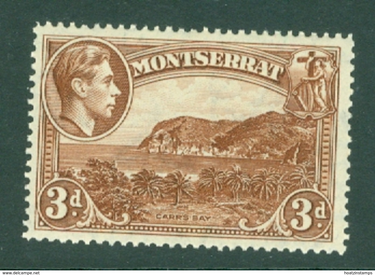Montserrat: 1938/48   KGVI   SG106a    3d  Red-brown  [Perf: 14]    MH - Montserrat