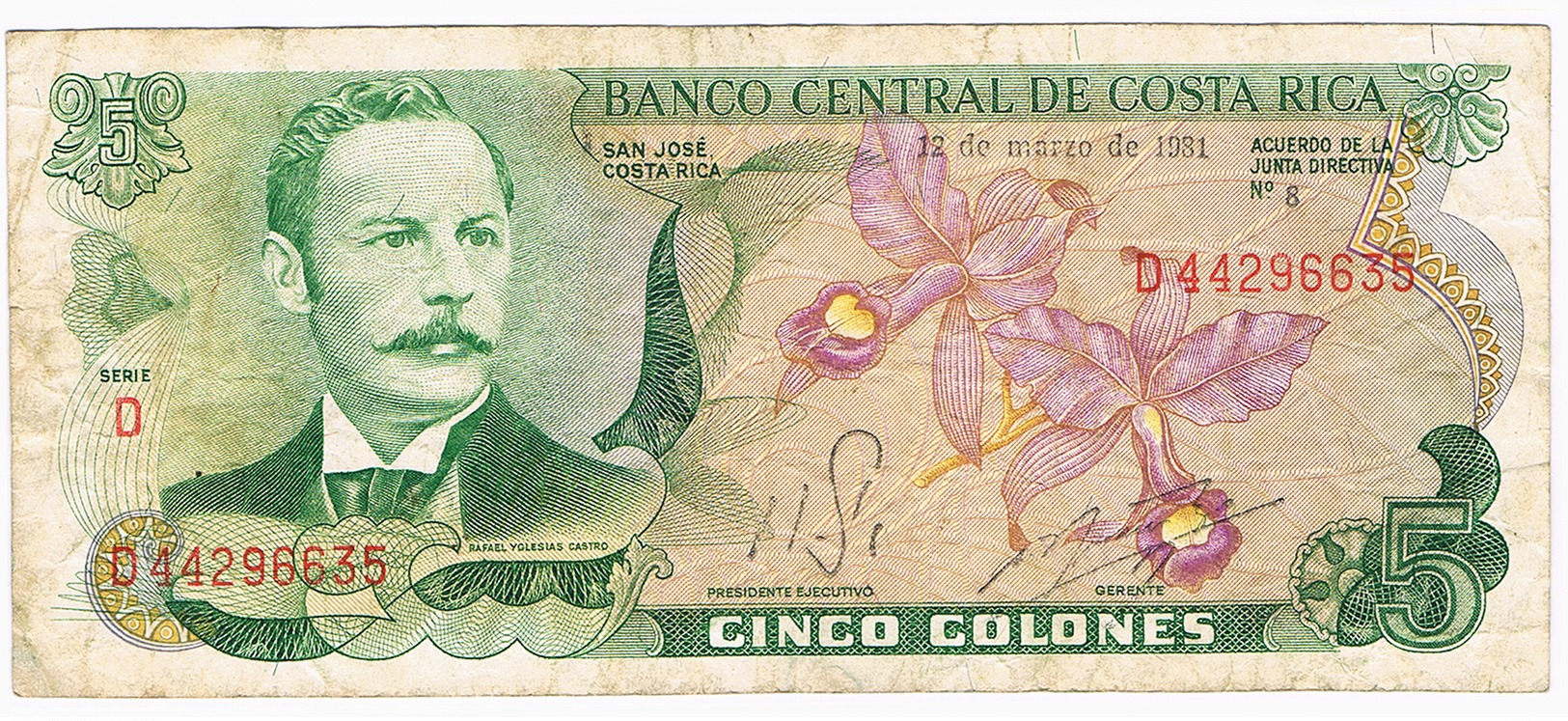 COSTA RICA - 5 COLONES - 12 DE MARÇO DE 1981 - Costa Rica