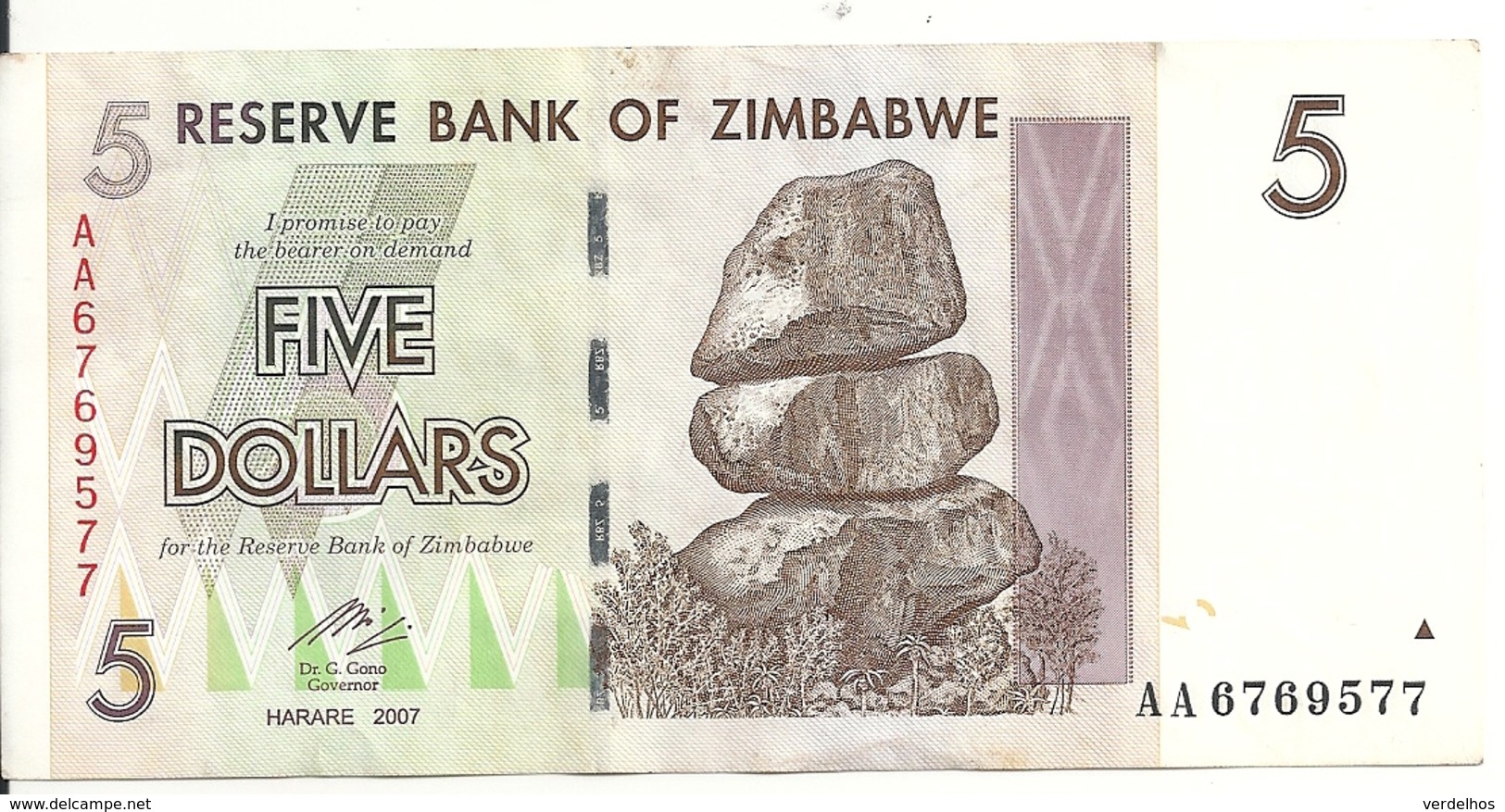 ZIMBABWE 5 DOLLARS 2007 VF P 66 - Zimbabwe