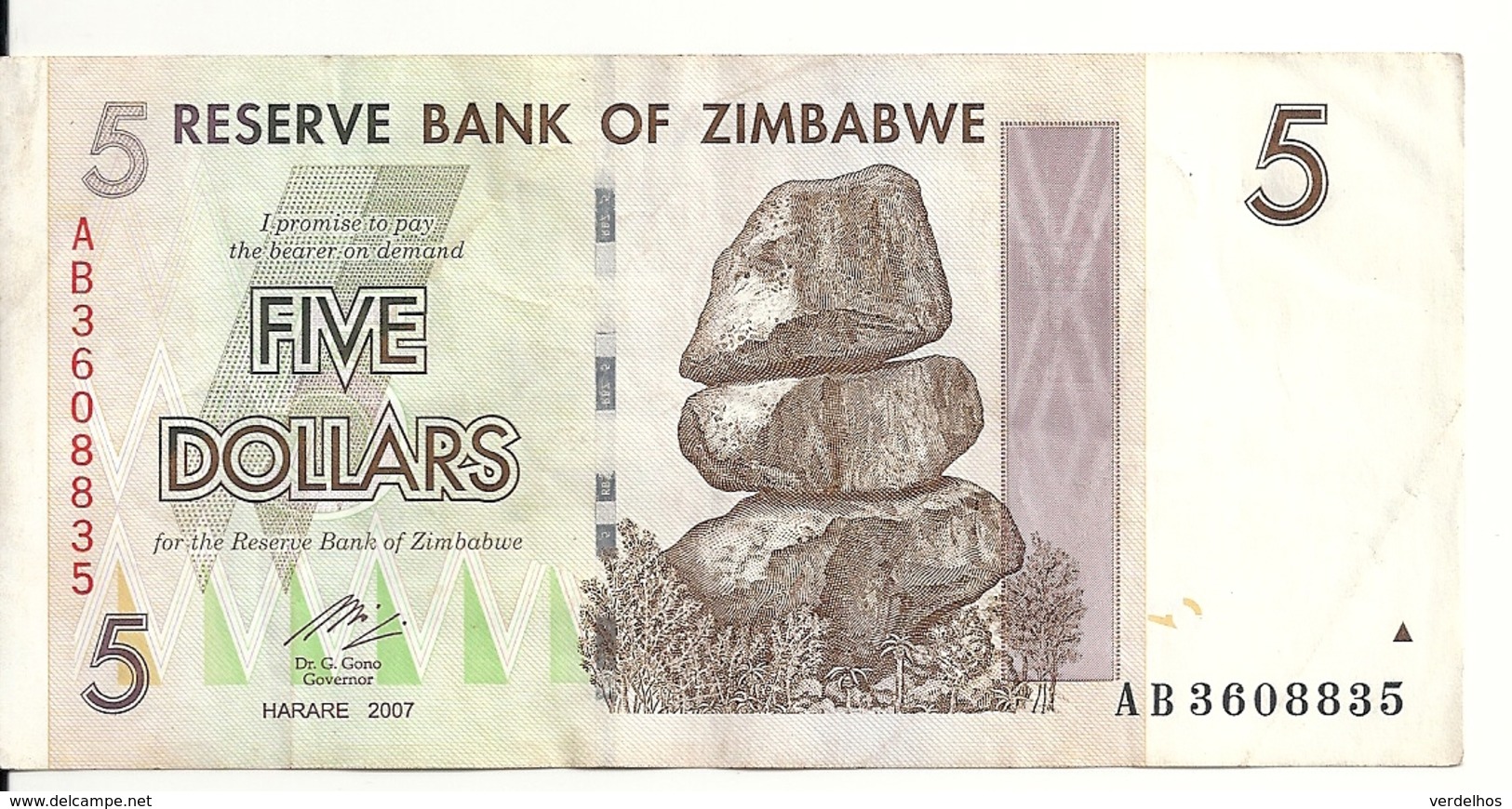 ZIMBABWE 5 DOLLARS 2007 VF P 66 - Zimbabwe