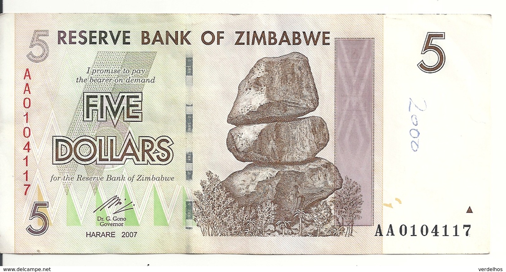 ZIMBABWE 5 DOLLARS 2007 VF P 66 - Zimbabwe