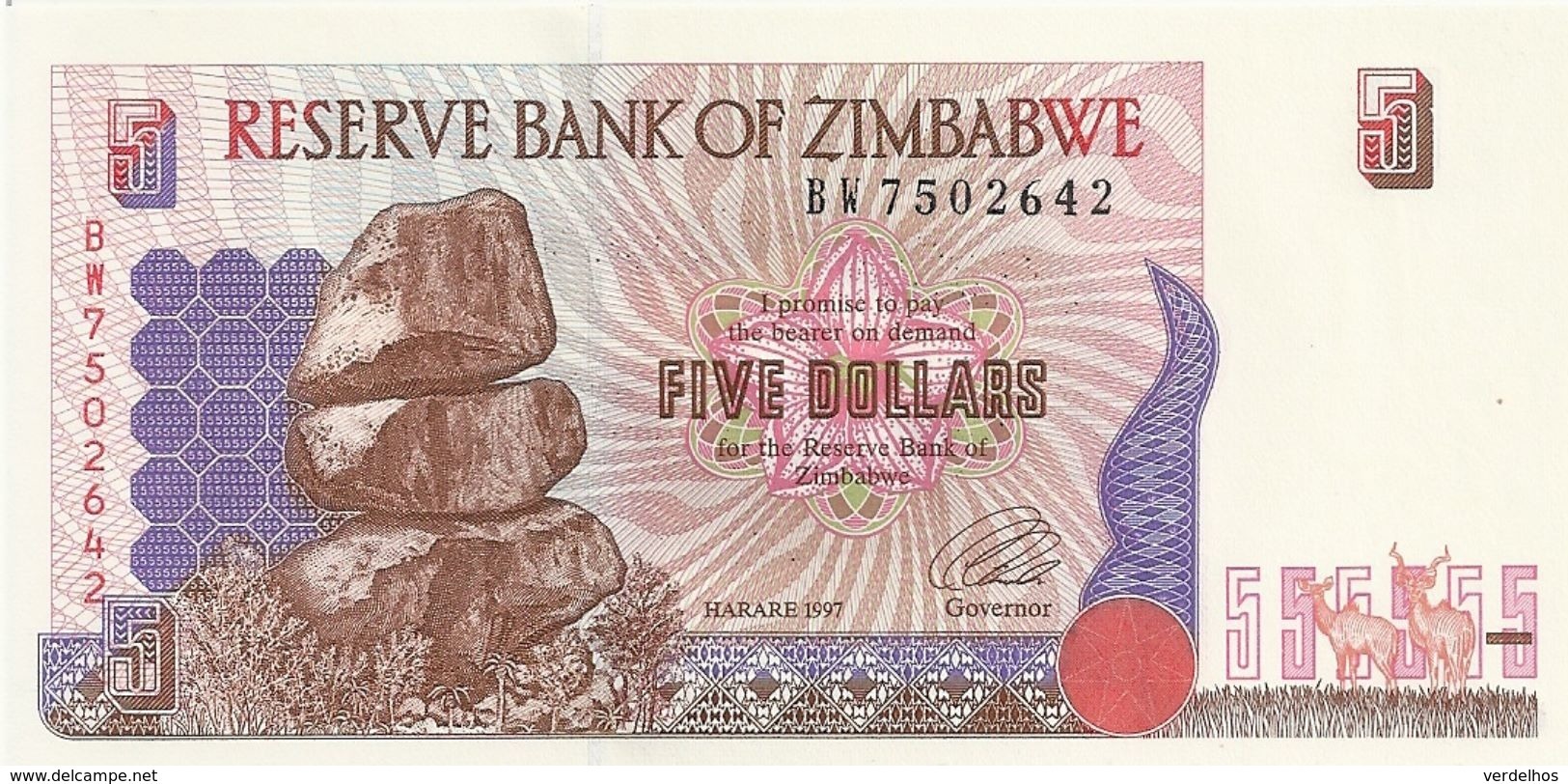 ZIMBABWE 5 DOLLARS 1997 UNC P 5 - Zimbabwe