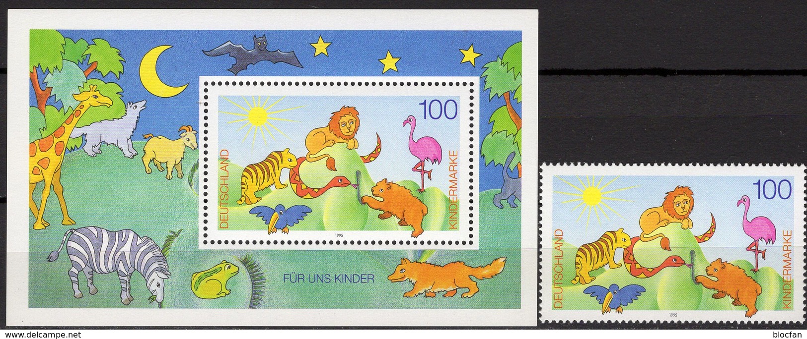 Tiere BUND 1825+Block 34 ** 5€ Für Uns Kinder Löwe Schlange 1995 Hojita Fauna Bloc Children Ss Sheet Bf BRD Germany - Ongebruikt