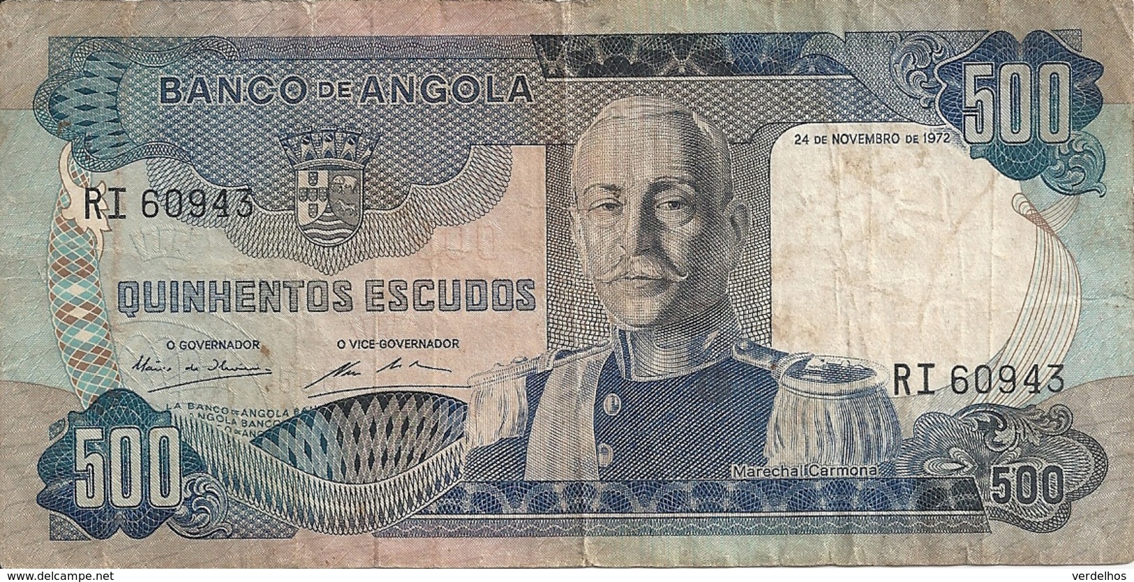 ANGOLA 500 ESCUDOS 1972 VG+ P 102 - Angola